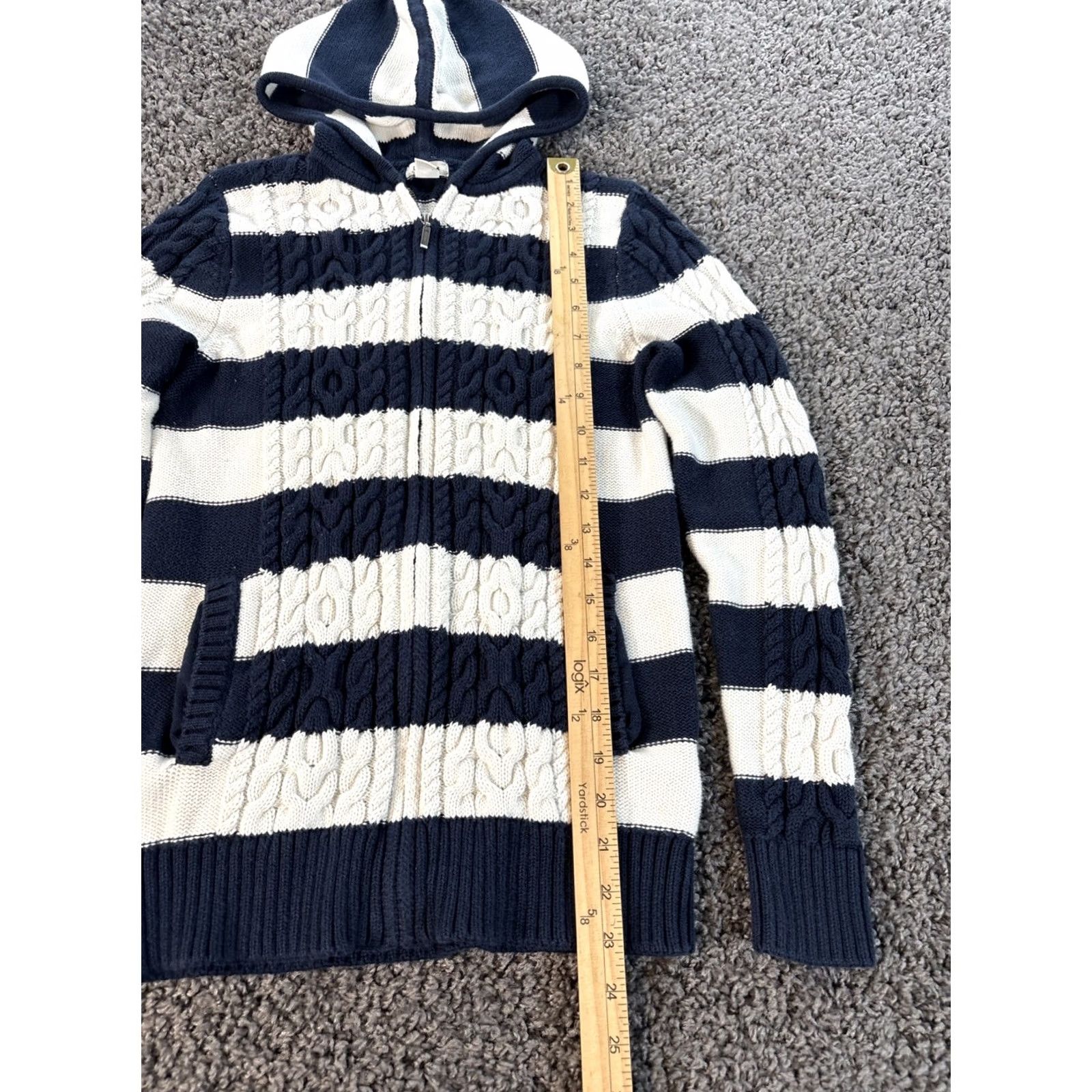 Vintage VINTAGE LL Bean Cardigan Sweater Womens XS Hooded Striped Chunky-Knit Blue Crew Neck Long Sleeve Cotton Regular Size Womens XS Size XS / US 0-2 / IT 36-38 - 2 Thumbnail