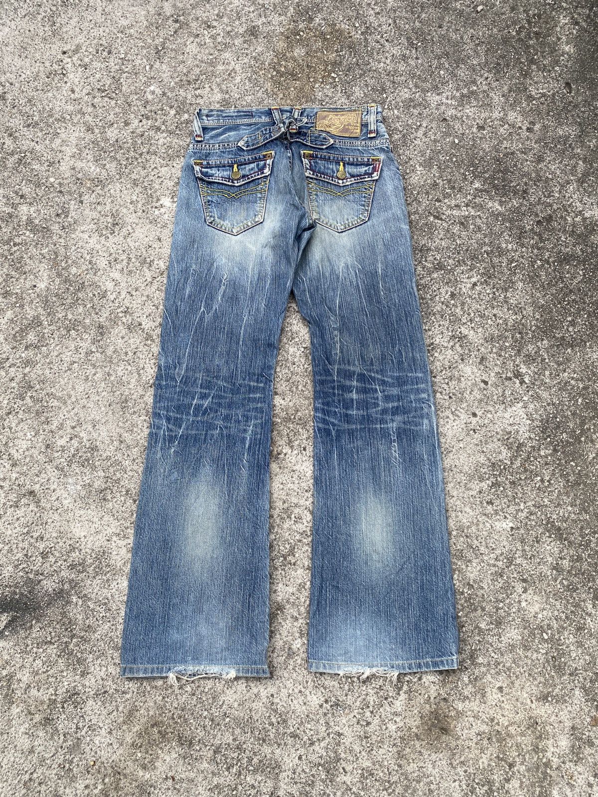Japanese Brand Flare Brappers Japan Buckle Back Faded Distressed Denim Size US 28 / EU 44 - 2 Thumbnail
