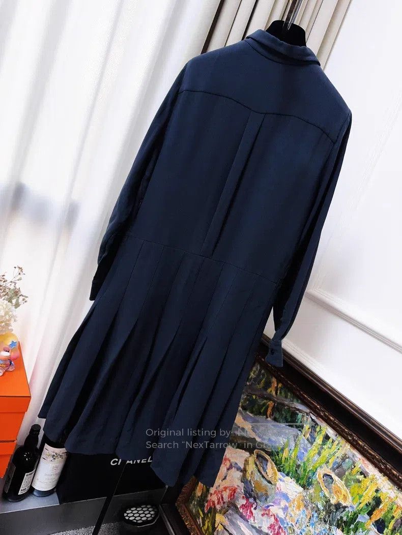 Loro Piana Loro Piana Navy blue pleated mid-length dress Size M / US 6-8 / IT 42-44 - 2 Thumbnail