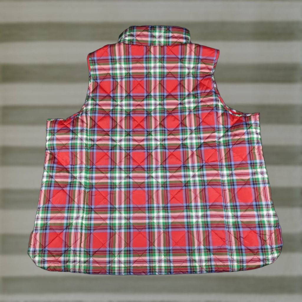 VINTAGE Lands' End Vest Womens 3X Red Plaid Quilted Puffer Coat Plus Size 3XL