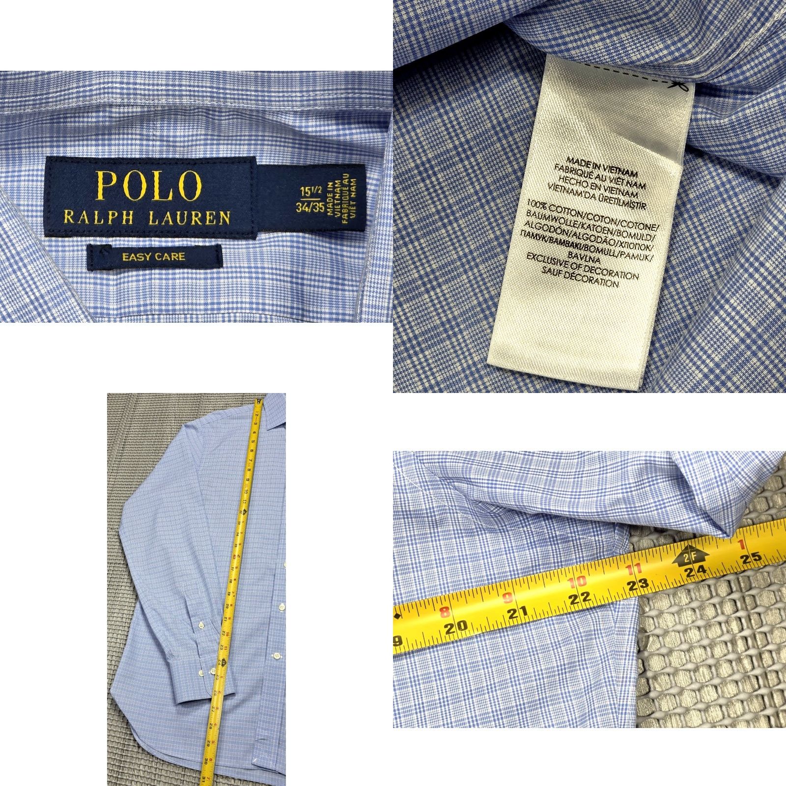 Polo Ralph Lauren Polo Ralph Lauren Shirt Men 15.5-35 Blue Houndstooth Plaid Button Up Easy Care Size US L / EU 52-54 / 3 - 8 Thumbnail