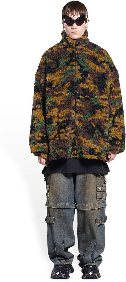 image of Balenciaga O1In1G0124 Camo Zip-Up Jacket In Khaki, Men's (Size Large)