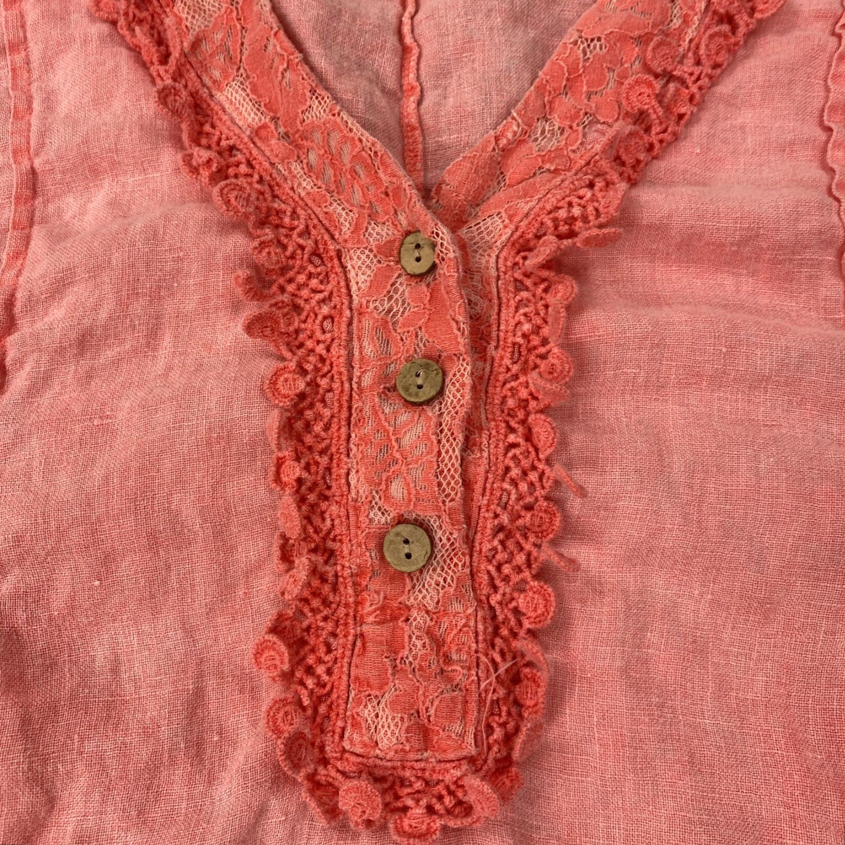 Vintage Alessia Pacini Shirt 2X Coral Linen Lace Sleeveless Tunic Flowy Italy Womens Size XXL / US 16-18 / IT 52-54 - 3 Thumbnail
