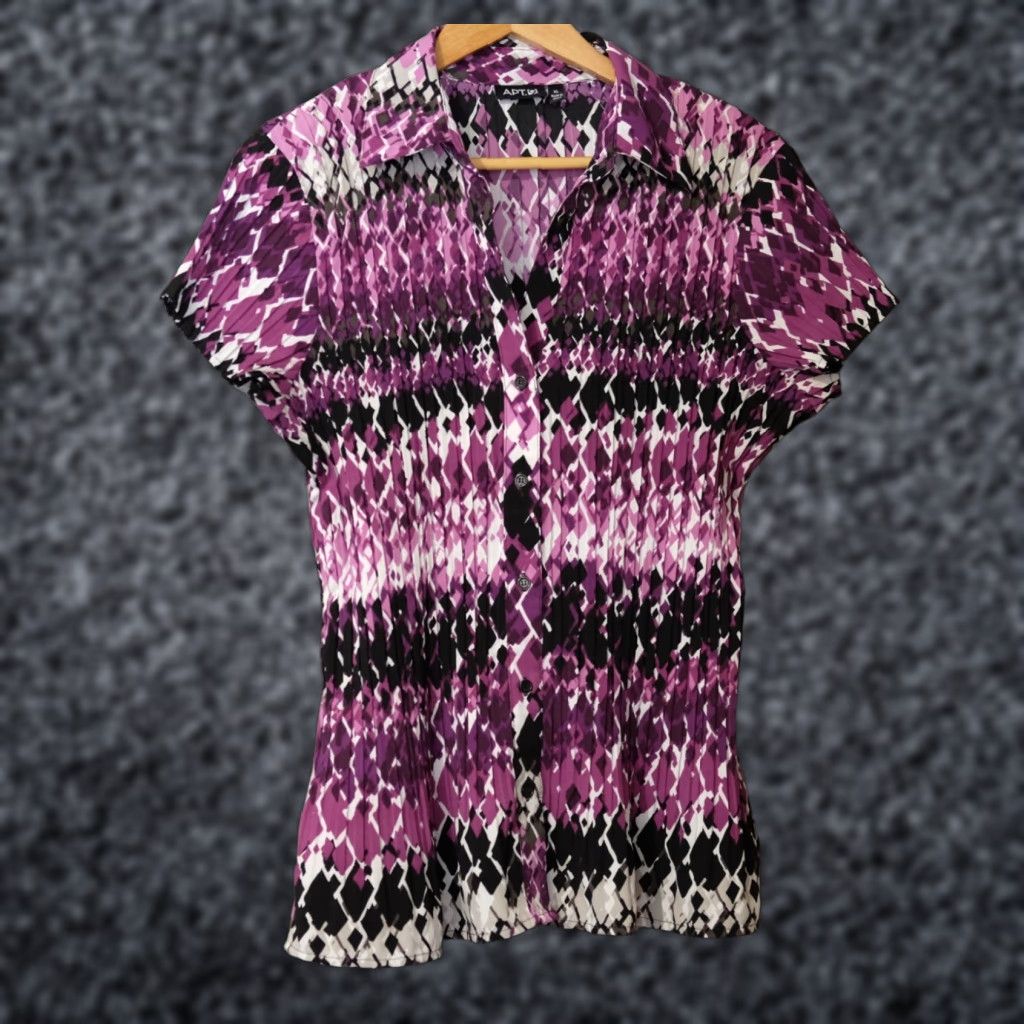 Vintage VINTAGE Apt 9 Crinkle Shirt Black/White/Grey/Purple Stretch Women's XL #H97-16 Size XL / US 12-14 / IT 48-50 - 1 Thumbnail