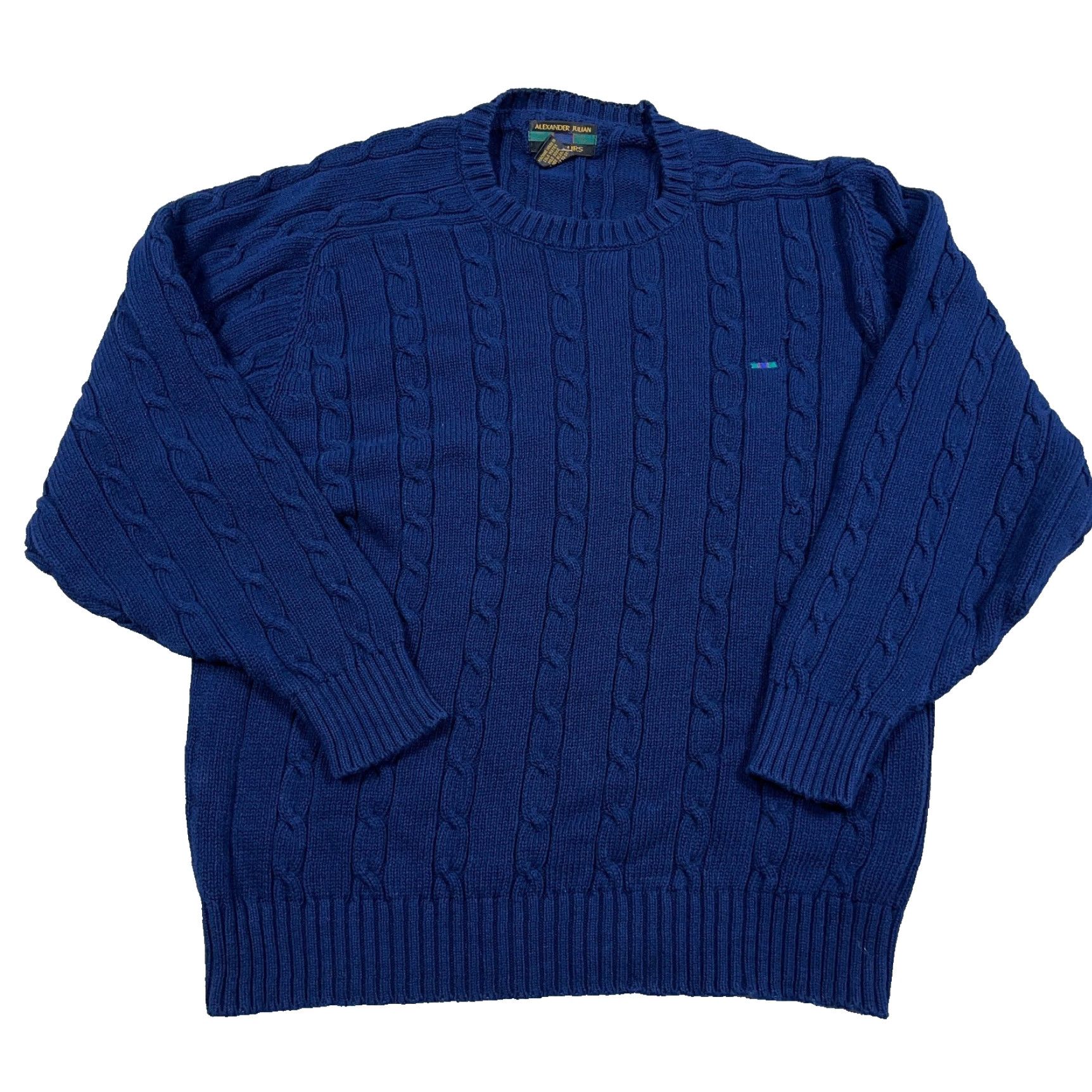 Alexander Julian VINTAGE Alexander Julian Grandpa Sweater Men L Navy Blue Cable Knit Crewneck Rib Pullover 90s Classic Seasonal All Seasons Casual Workwear Mens Size US L / EU 52-54 / 3 - 2 Thumbnail