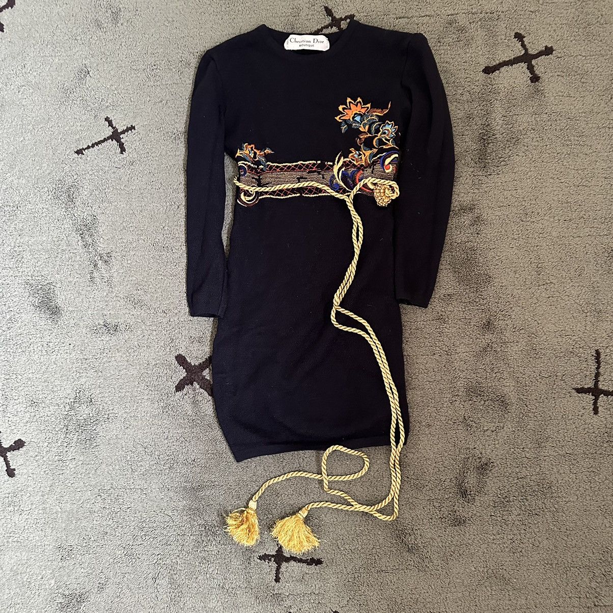 Dior × Gianfranco Ferre Christian Dior Fall 1993 by Ferre Knit Embroidered Dress Size M / US 6-8 / IT 42-44 - 2 Thumbnail