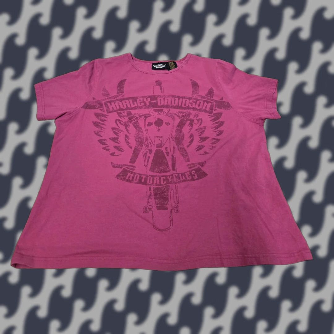 Harley Davidson Harley-Davidson Shirt Womens 1X Pink Motorcycle Graphic Made USA Winged Logo Tee Size XL / US 12-14 / IT 48-50 - 1 Thumbnail