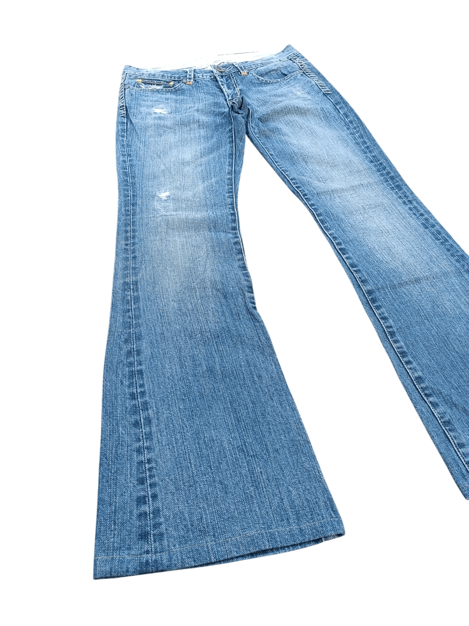 Japanese Brand FLARED ⚡️ Back Number Floral Distressed Faded Bootcut Denim Size US 30 / EU 46 - 1 Thumbnail