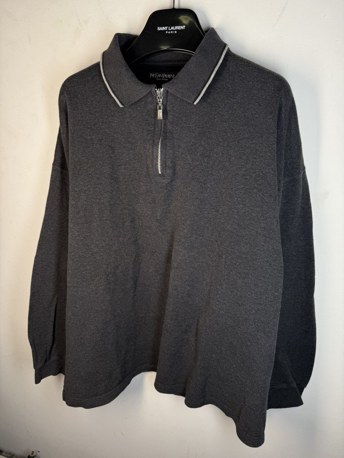 Yves Saint Laurent 90s YSL Sweatshirt 1/4 Quarter Zip Grey Vintage Sweater Size US XXL / EU 58 / 5 - 11 Thumbnail