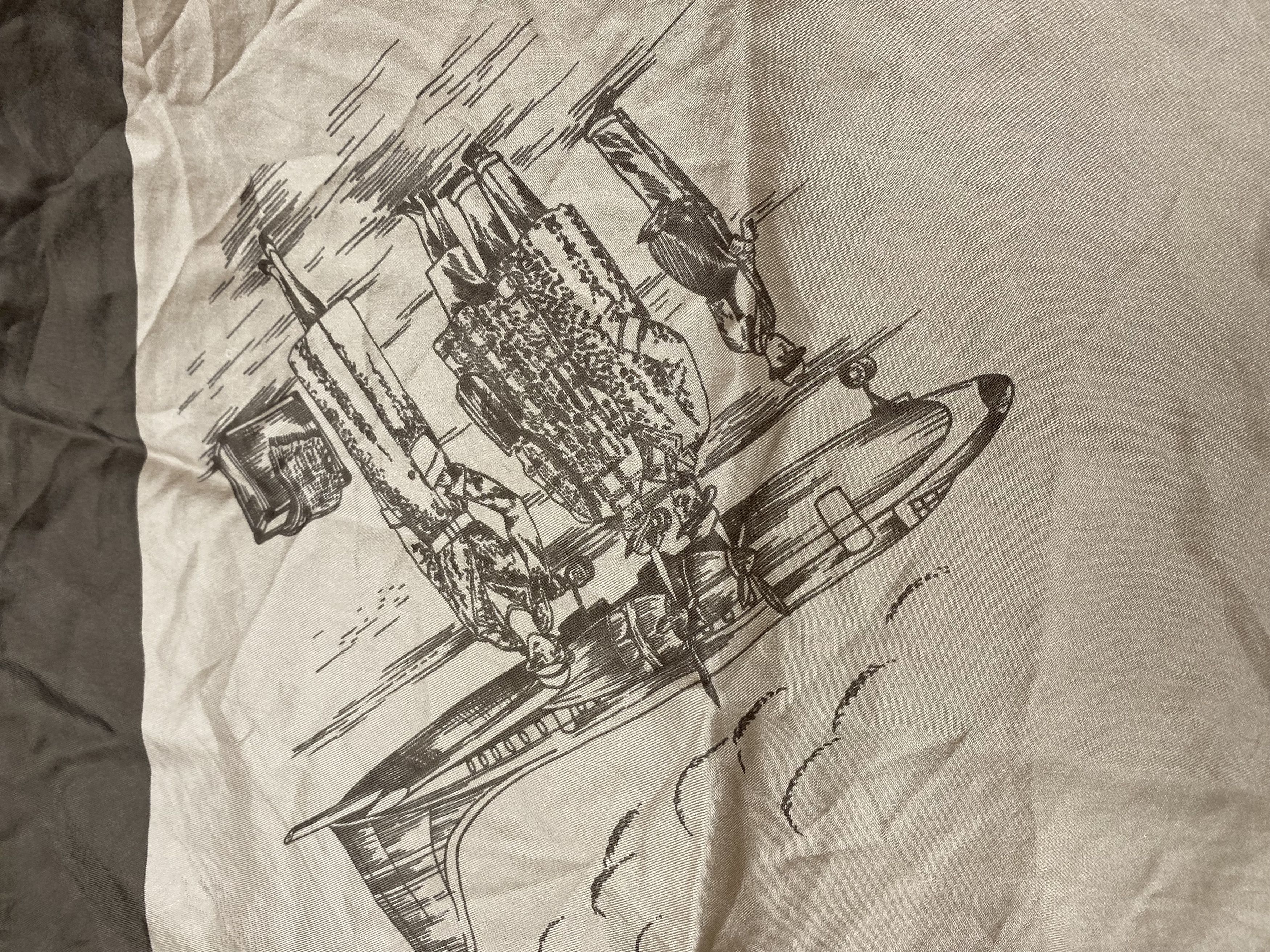 Burberry BURBERRY BURBERRYS OLD AIRCRAFT SCENE VINTAGE SILK SCARF Size ONE SIZE - 6 Thumbnail