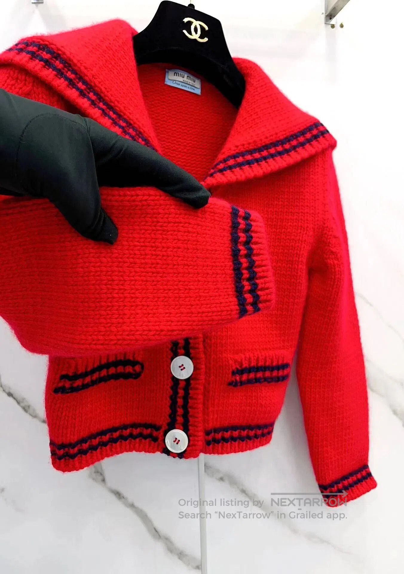 Miu Miu red short navy style knit cardigan. Size US S / EU 44-46 / 1 - 5 Thumbnail