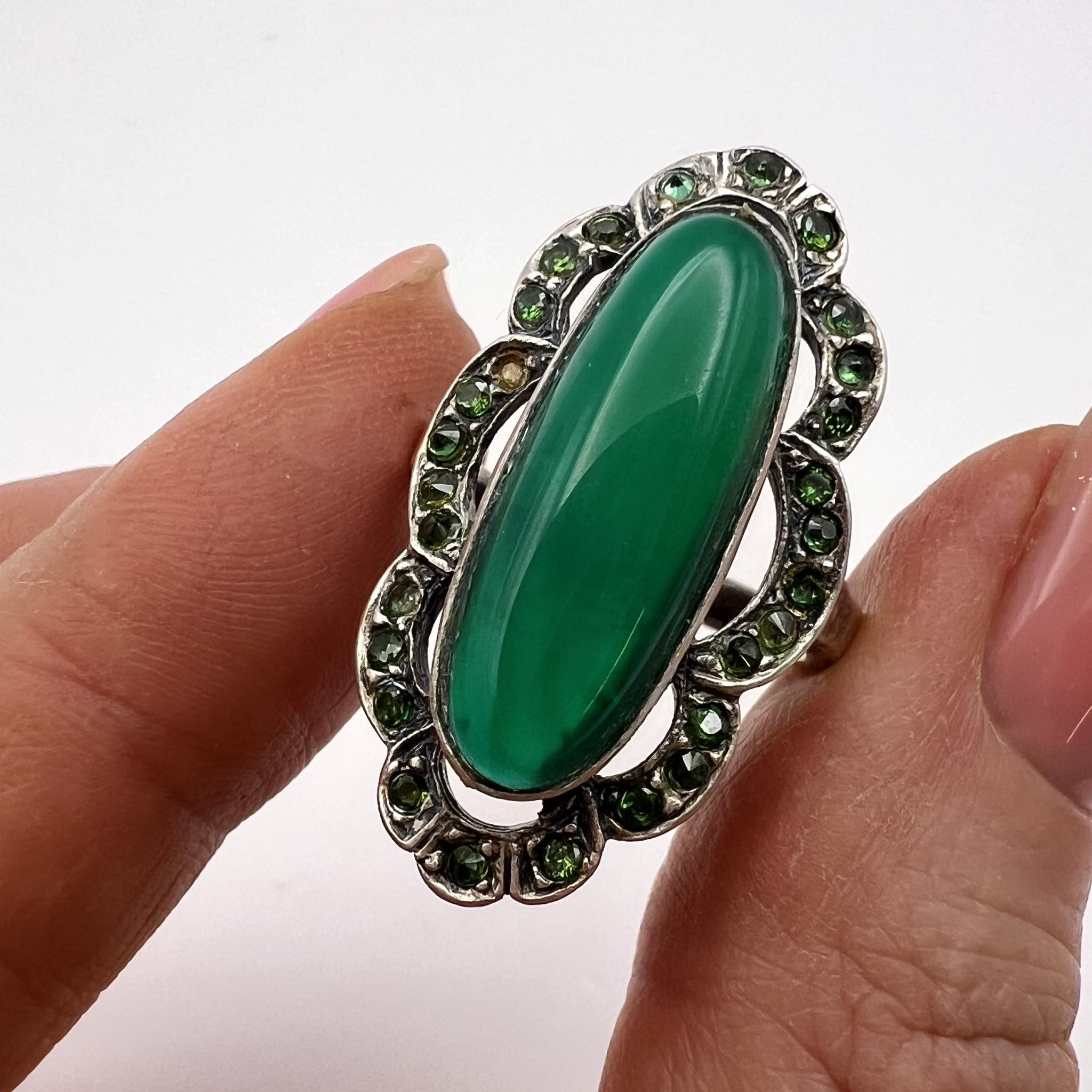 Vintage Vintage Sterling Silver 925 Ring Green Stone Size 6 Marked Size ONE SIZE - 5 Thumbnail