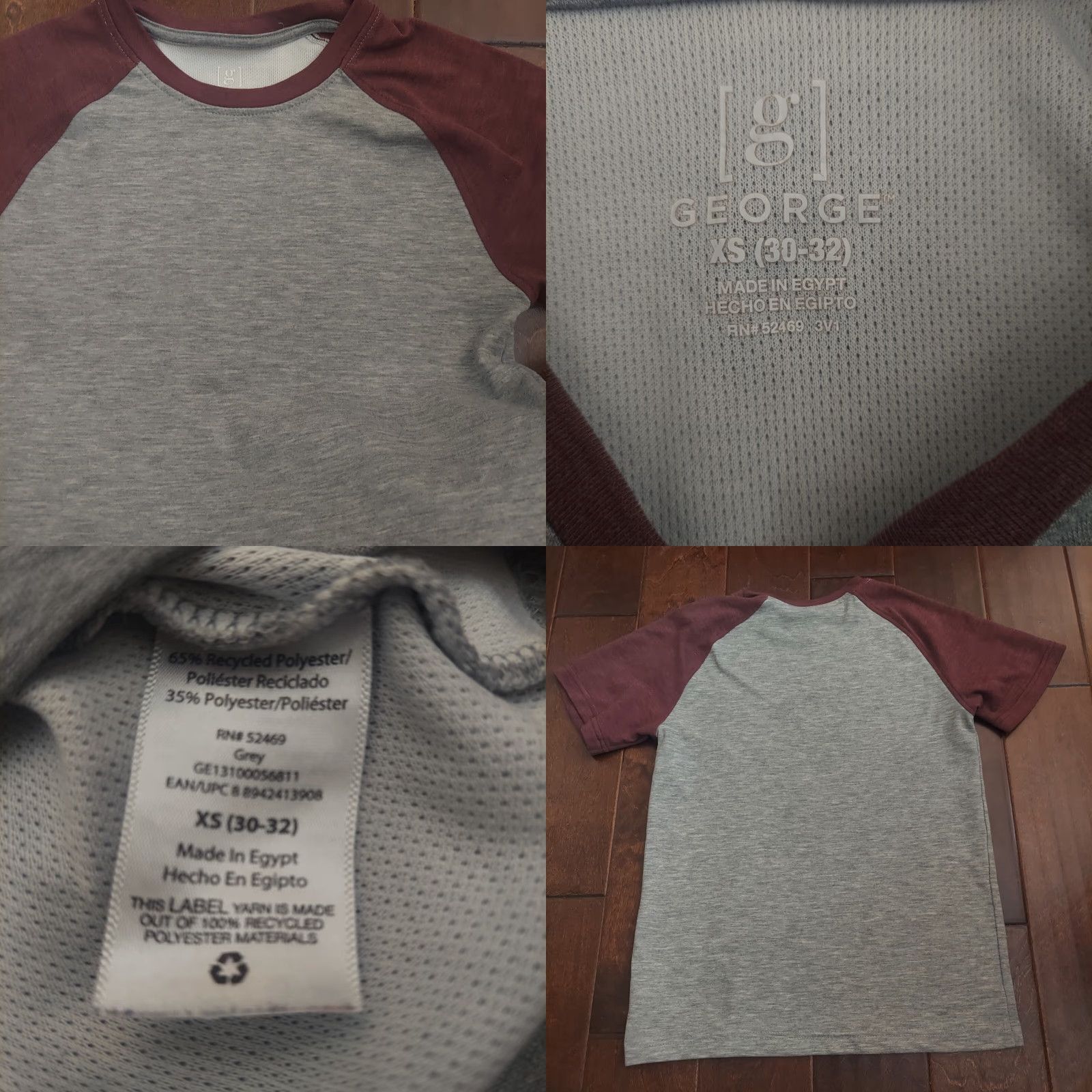 George George T-Shirt Mens XS Crew Neck Short Sleeve Maroon Gray All Seasons Breathable Regular Fall Winter Spring Summer VINTAGE: No Size US XS / EU 42 / 0 - 9 Thumbnail