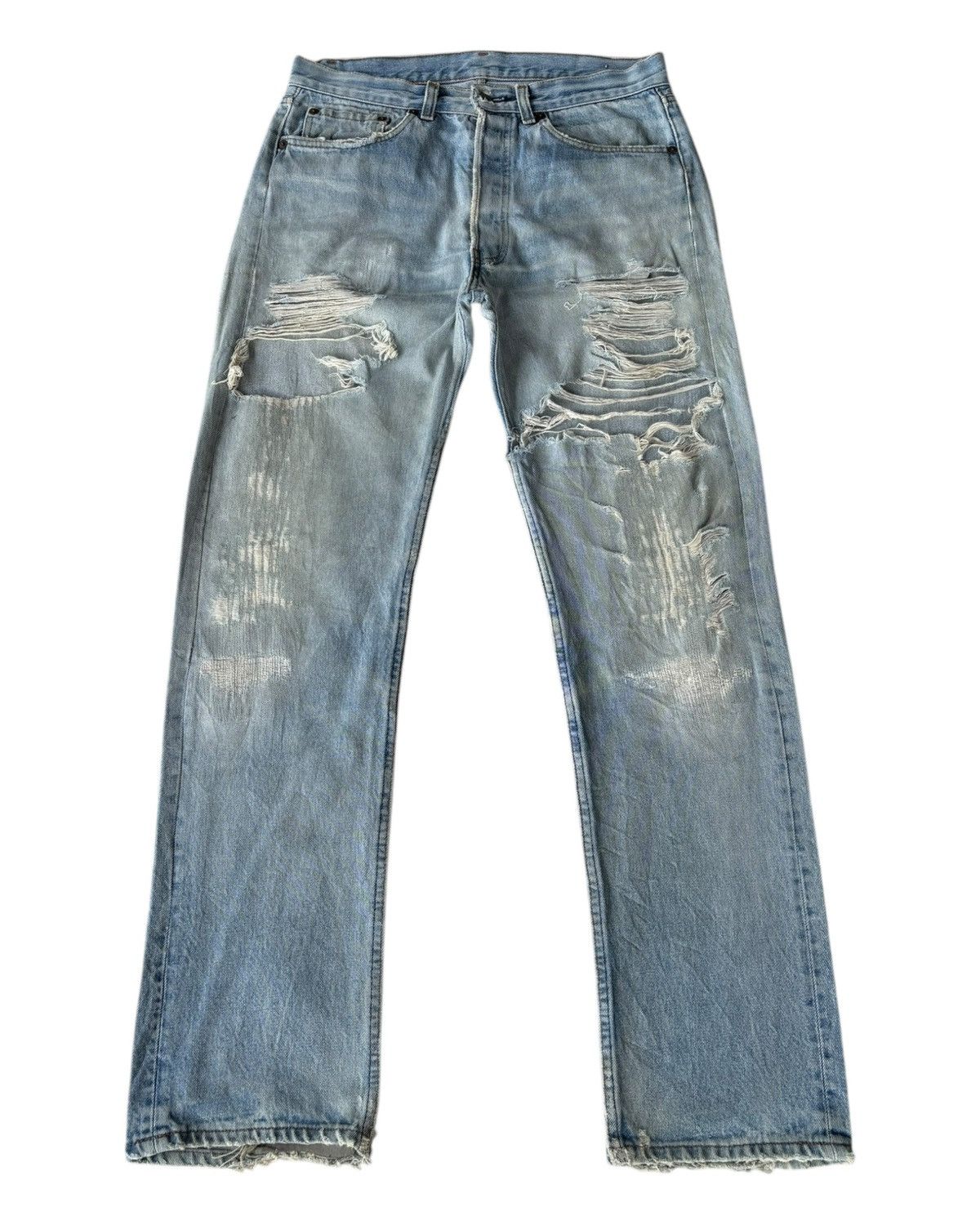 Levi's 🔥VINTAGE LEVIS 501 SUPER DISTRESSED DENIM THRASHED JEANS Size US 32 / EU 48 - 1 Thumbnail