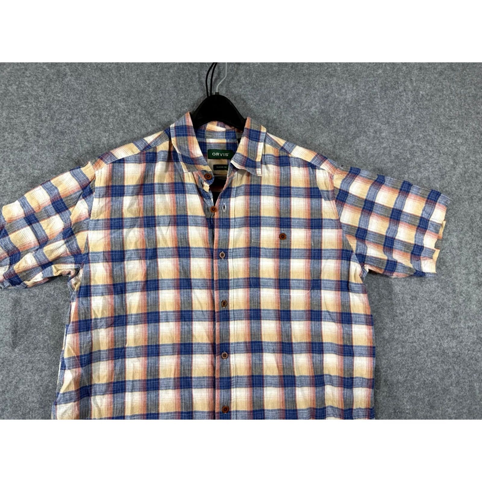 Orvis VINTAGE ORVIS Shirt Mens L Blue Beige Plaid Stretch Classic Fit Button Up Short Sleeve Size US L / EU 52-54 / 3 - 2 Thumbnail