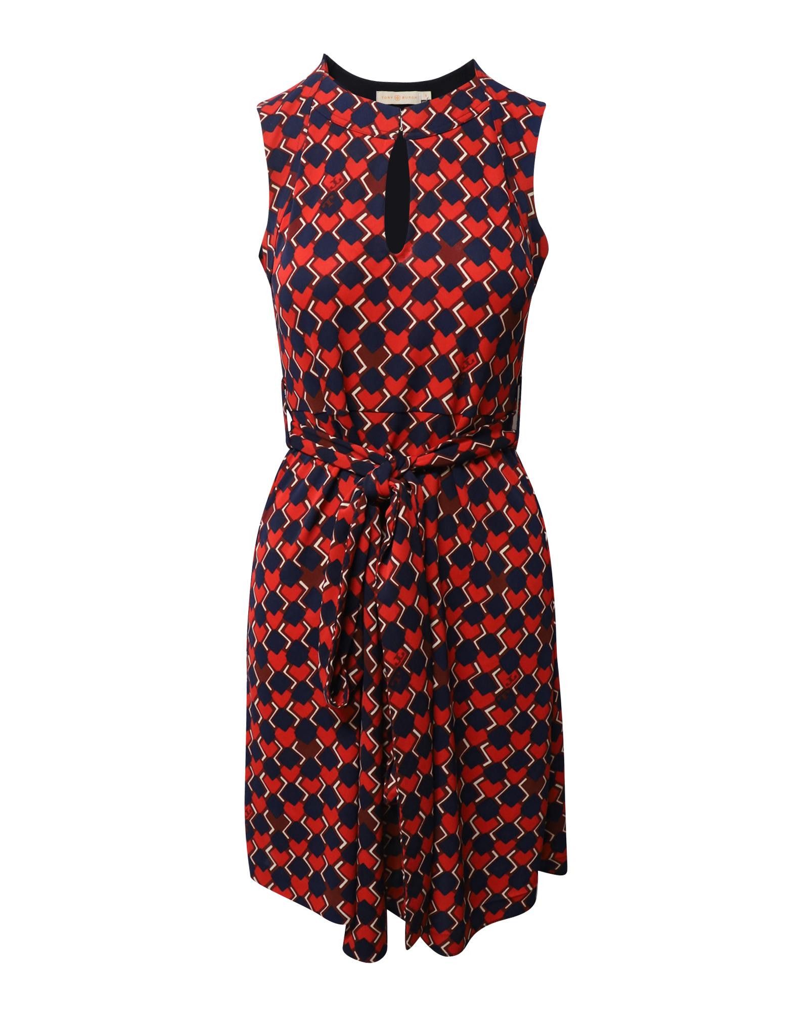 Image of Tory Burch Multicolor Printed Mid-Length Dress In Soft Polyester, Women's (Size Small)