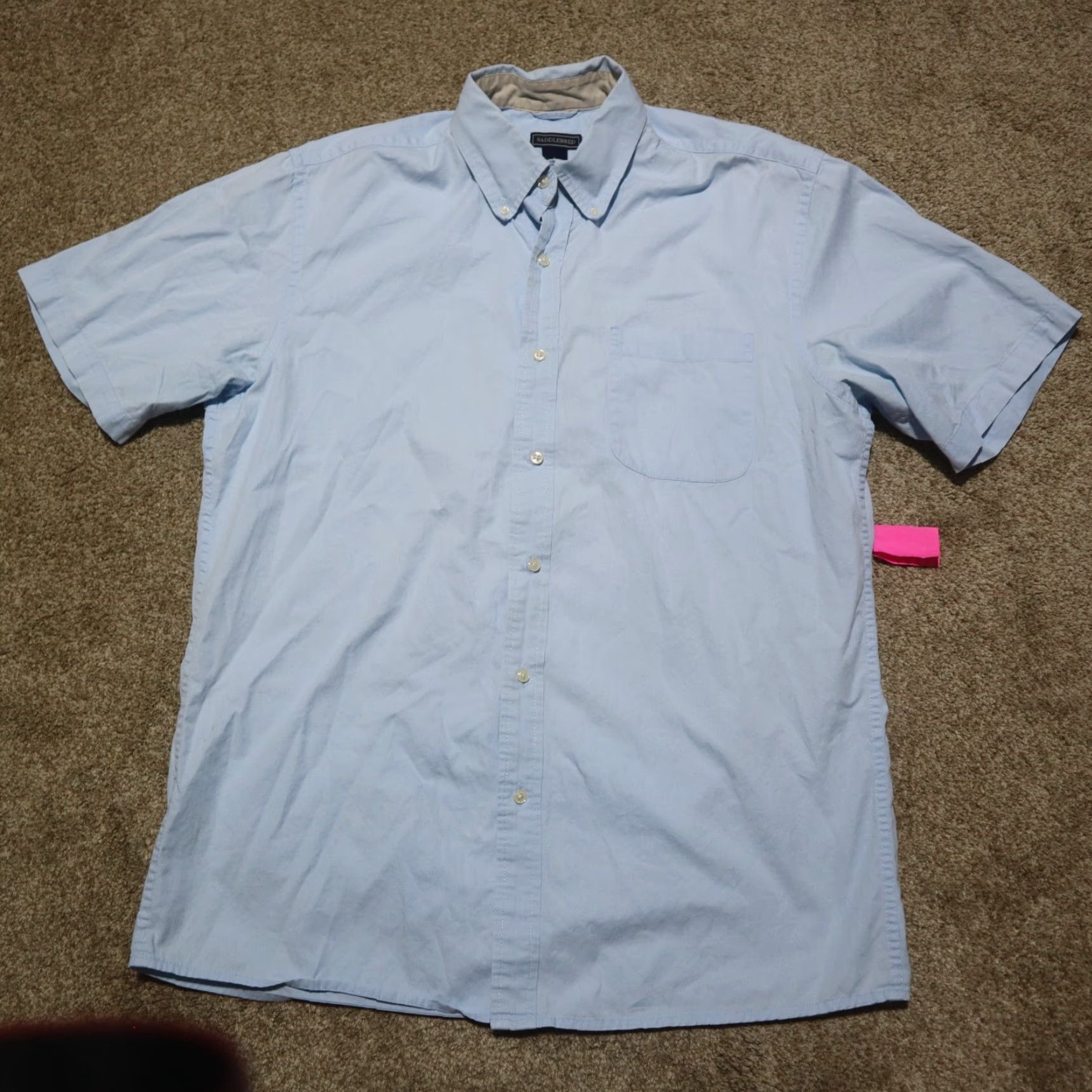 Vintage VINTAGE Saddlebred Men's Shirt Short Sleeve Button-Up Collared Cotton Light Blue Large Size US L / EU 52-54 / 3 - 2 Thumbnail