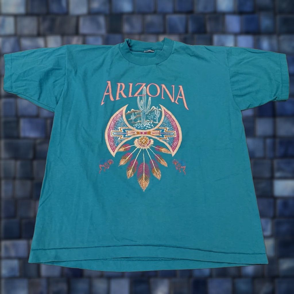 Vintage VINTAGE Arizona Tribal Feathers Mens XL Blue Single Stitch T-Shirt Size US XL / EU 56 / 4 - 1 Thumbnail