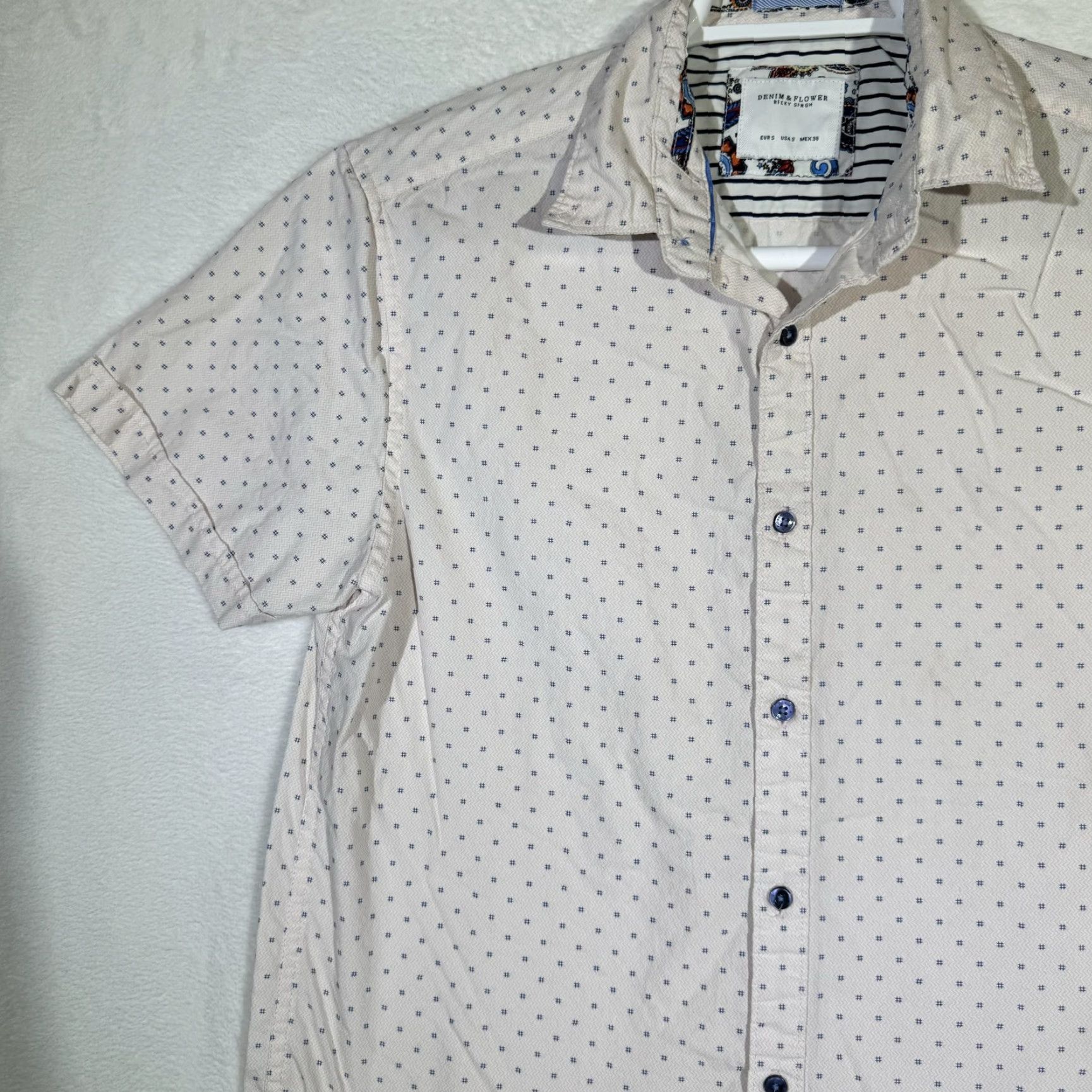 Vintage Denim & Flower Shirt Mens Small Pink Blue Short Sleeve Button-Down Casual Modern Size US S / EU 44-46 / 1 - 4 Thumbnail