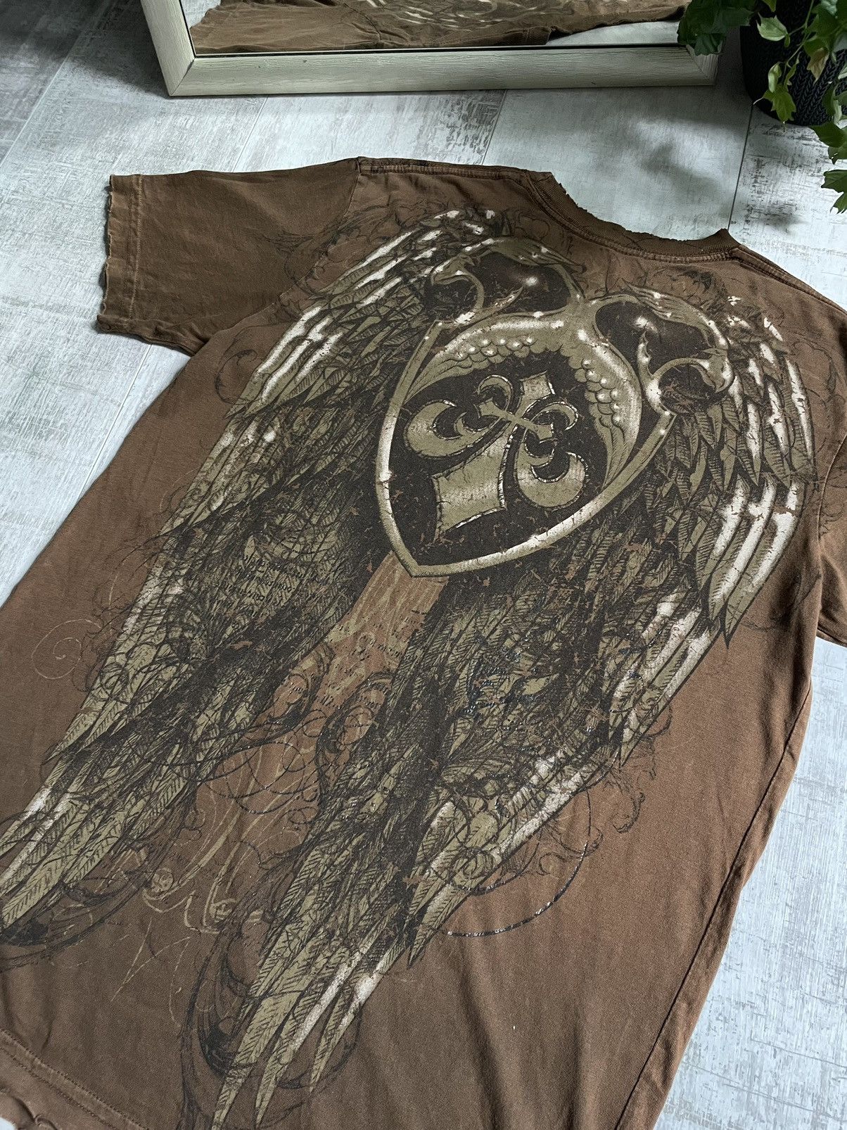 Affliction Vintage Y2K Affliction Brown T-Shirt Over Printed RARE Size US M / EU 48-50 / 2 - 6 Thumbnail
