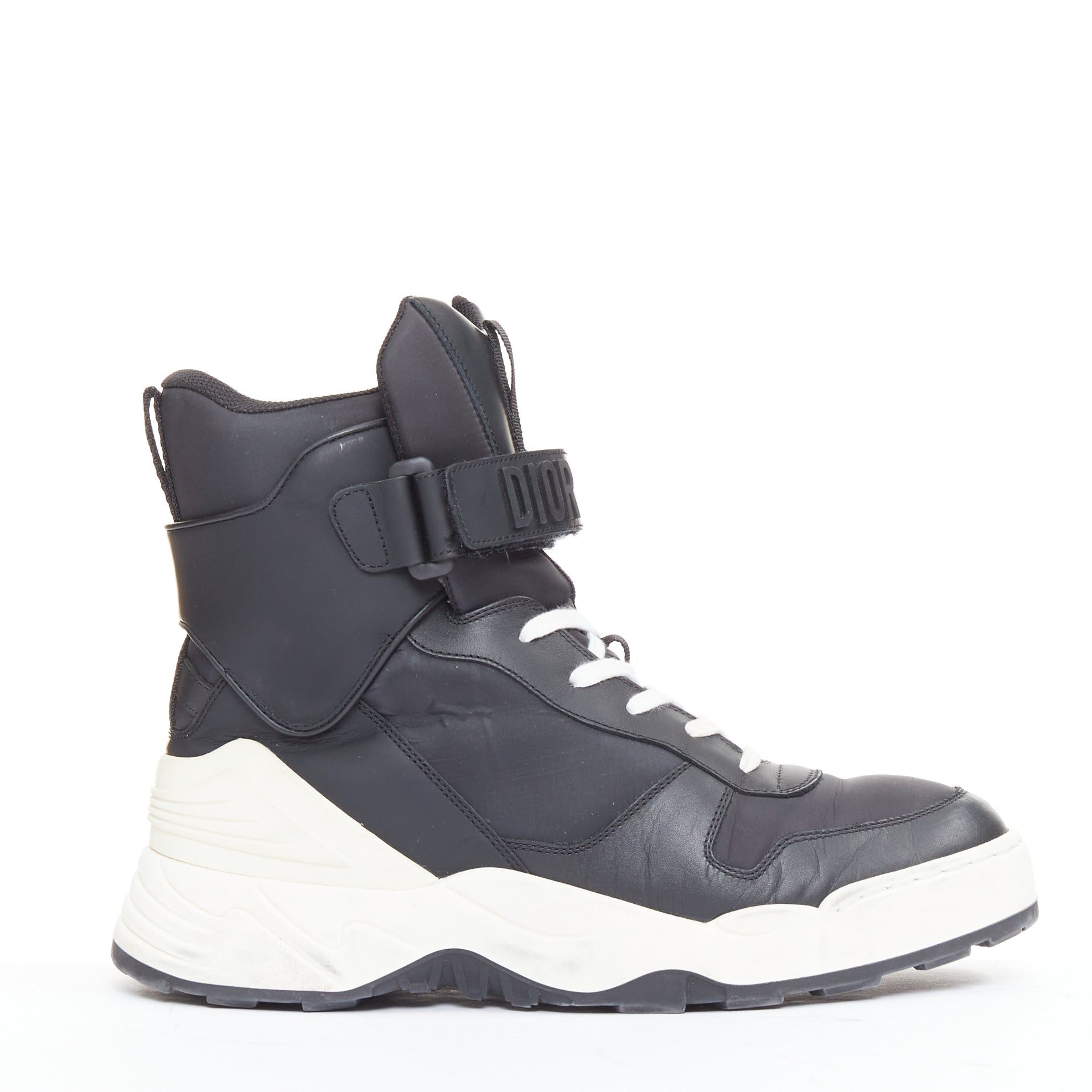 Dior CHRISTIAN DIOR 2019 Jumper Leather black logo magic tape high top sneakers EU37.5 Size US 7.5 / IT 37.5 - 1 Thumbnail