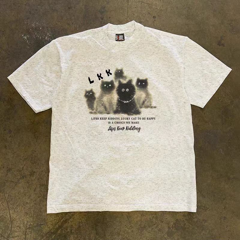 Japanese Brand Grey washed vintage kitten print t-shirt Size US M / EU 48-50 / 2 - 1 Thumbnail