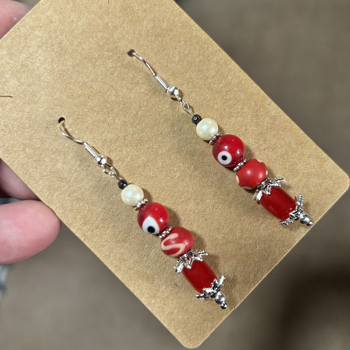 Handmade Handcrafted elegant vintage bead cat eye glass earrings Size ONE SIZE - 1 Thumbnail