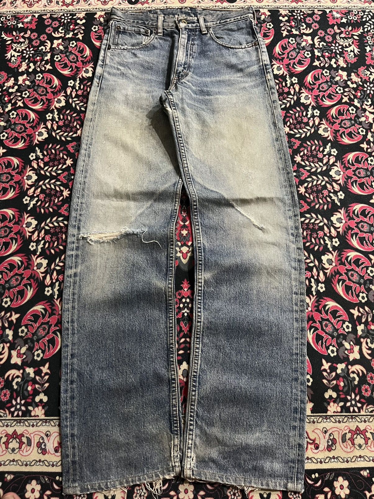 Levi's Vintage Levi’s 503 Blue Washed Distressed Straight Jeans Size US 30 / EU 46 - 1 Thumbnail