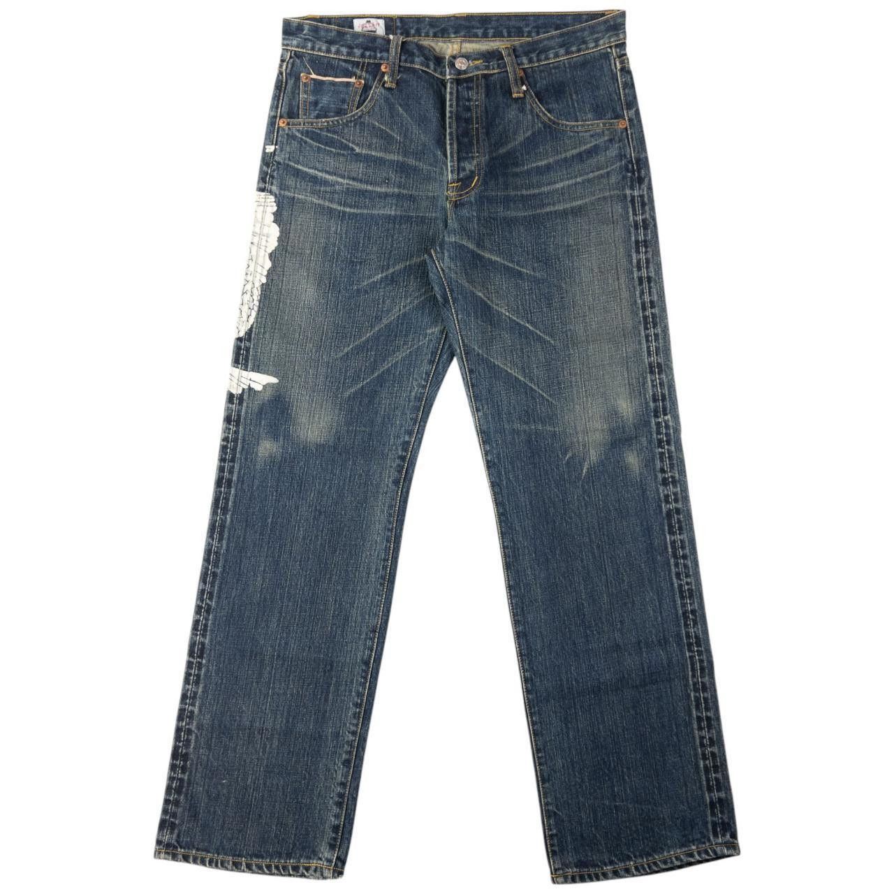 Designer Vintage Koi Fish Denim Jeans Size W33 Size US 33 - 3 Thumbnail