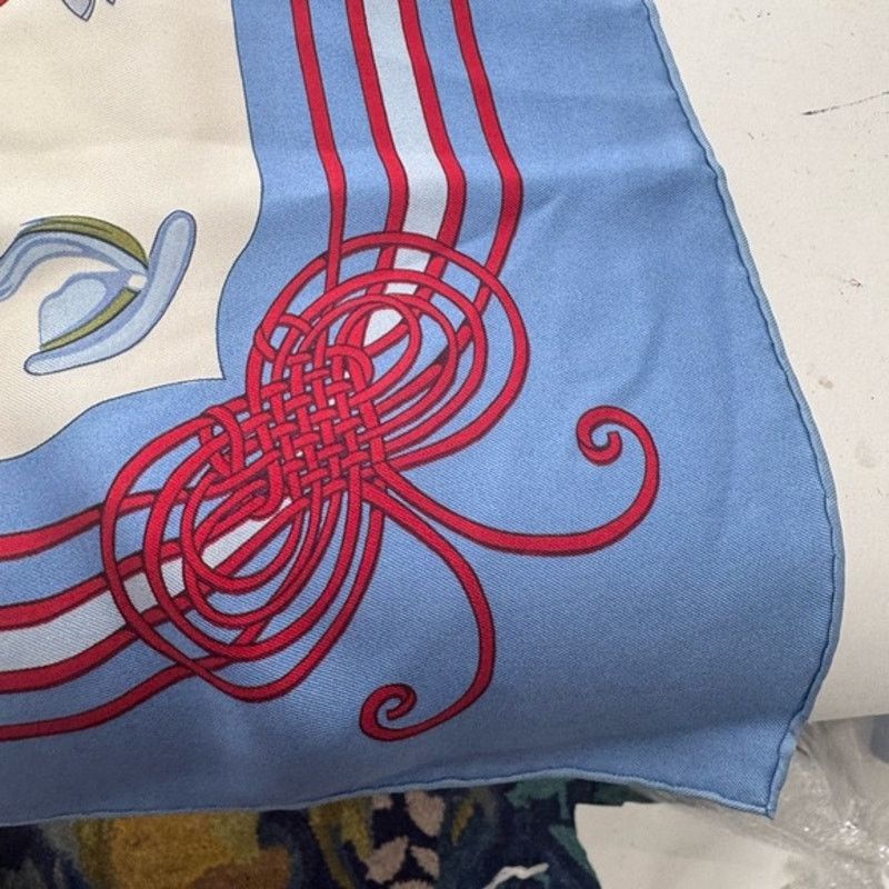 Hermes Hermes silk scarf red/blue colorway/whimsical sleds horses Size ONE SIZE - 10 Thumbnail