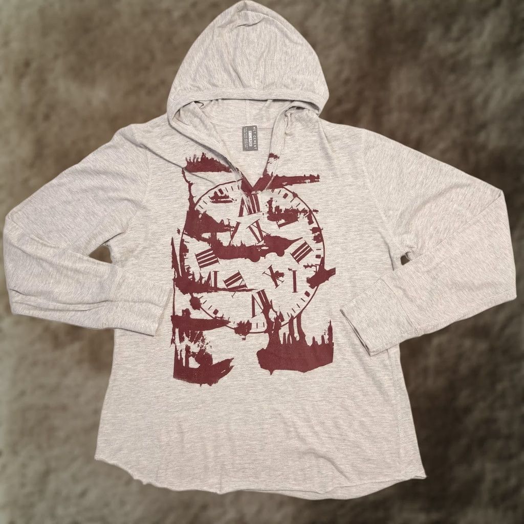 Vintage Wet Cement Hoodie Mens XL Gray Graphic Clock Roman Numeral Long Sleeve Pullover Size US XL / EU 56 / 4 - 1 Thumbnail