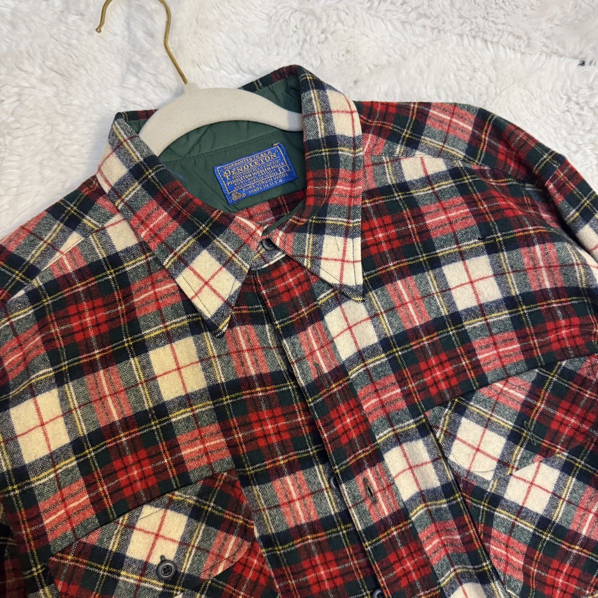 Vintage Pendleton Virgin Wool Plaid Red Shirt 1960s - Tops