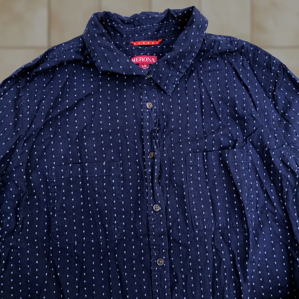 Merona Merona Textured Button Up Shirt Men's Blue Long Sleeve 100% Cotton Large Color Blue Mens Size US L / EU 52-54 / 3 - 1 Thumbnail