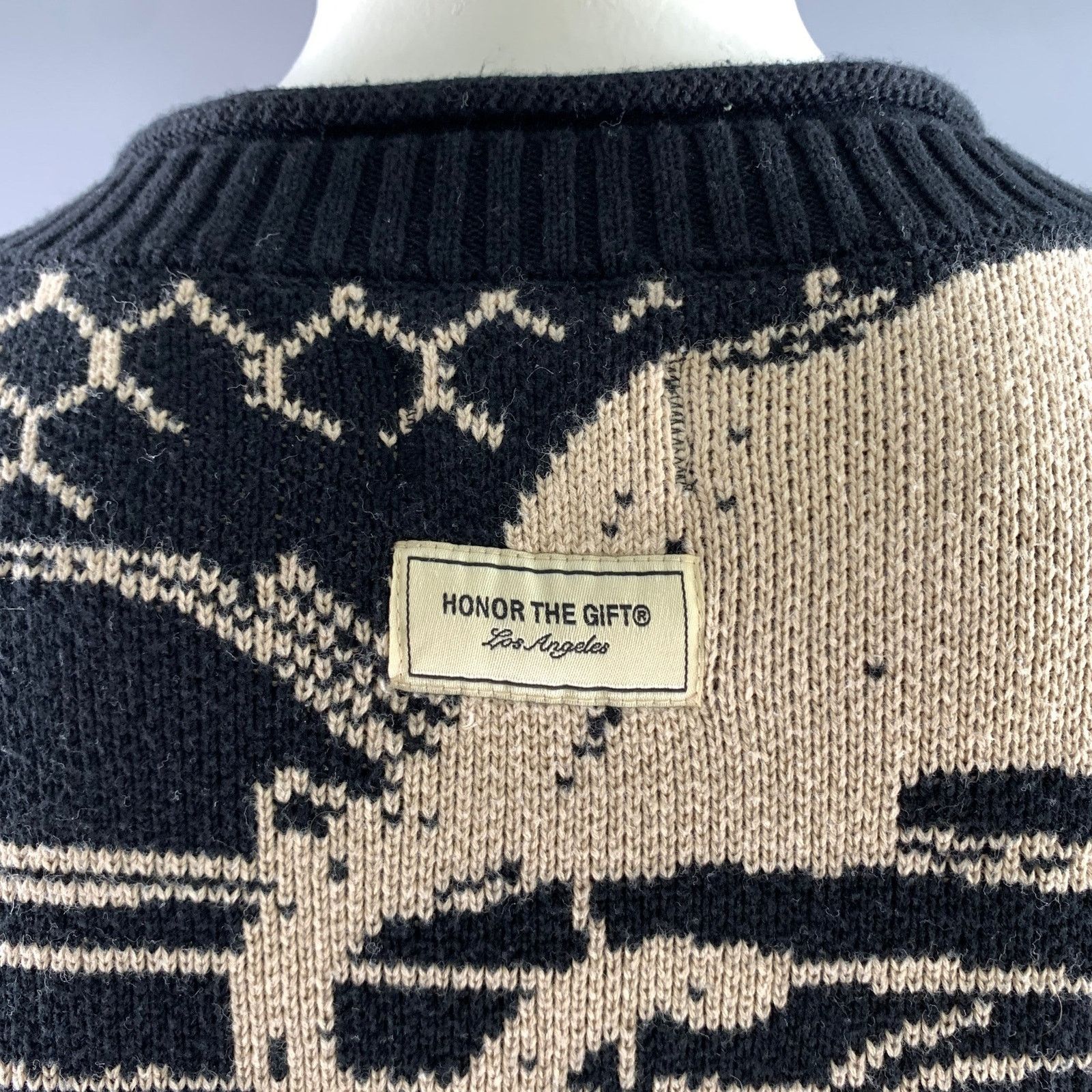 Honor the Gift HONOR THE GIFT XL Black Khaki Graphic Cotton Ribbed Sweater Size US XL / EU 56 / 4 - 5 Thumbnail