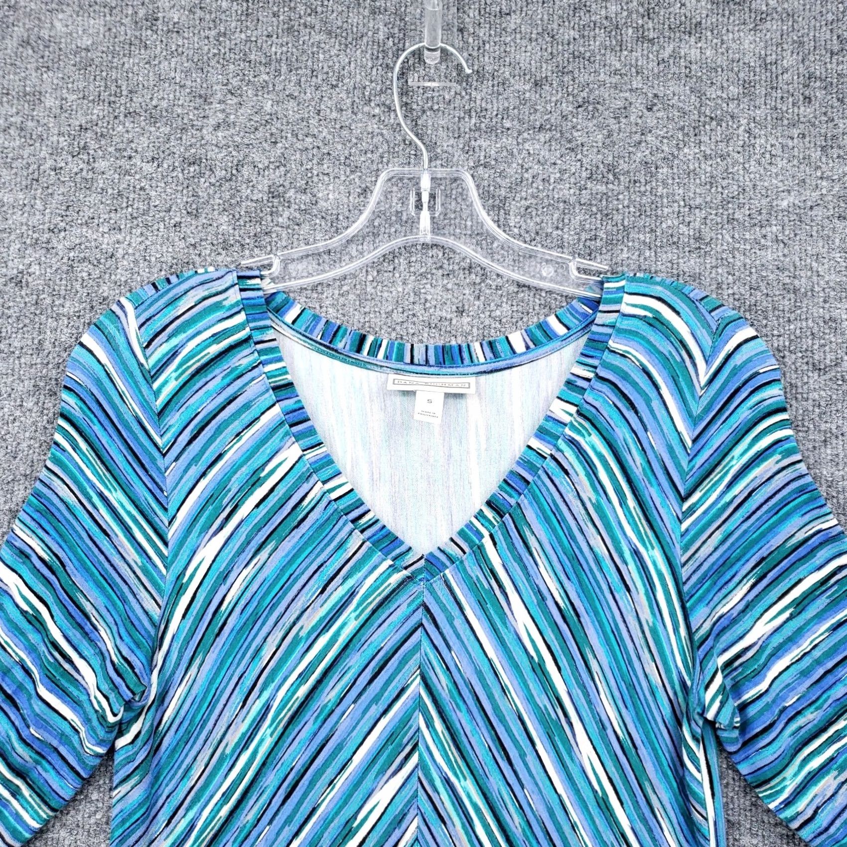 Vintage Dana Buchman Dress Womens S Small Blue Fit & Flare Short Sleeve V-Neck Striped Casual Size 28" / US 6 / IT 42 - 5 Thumbnail