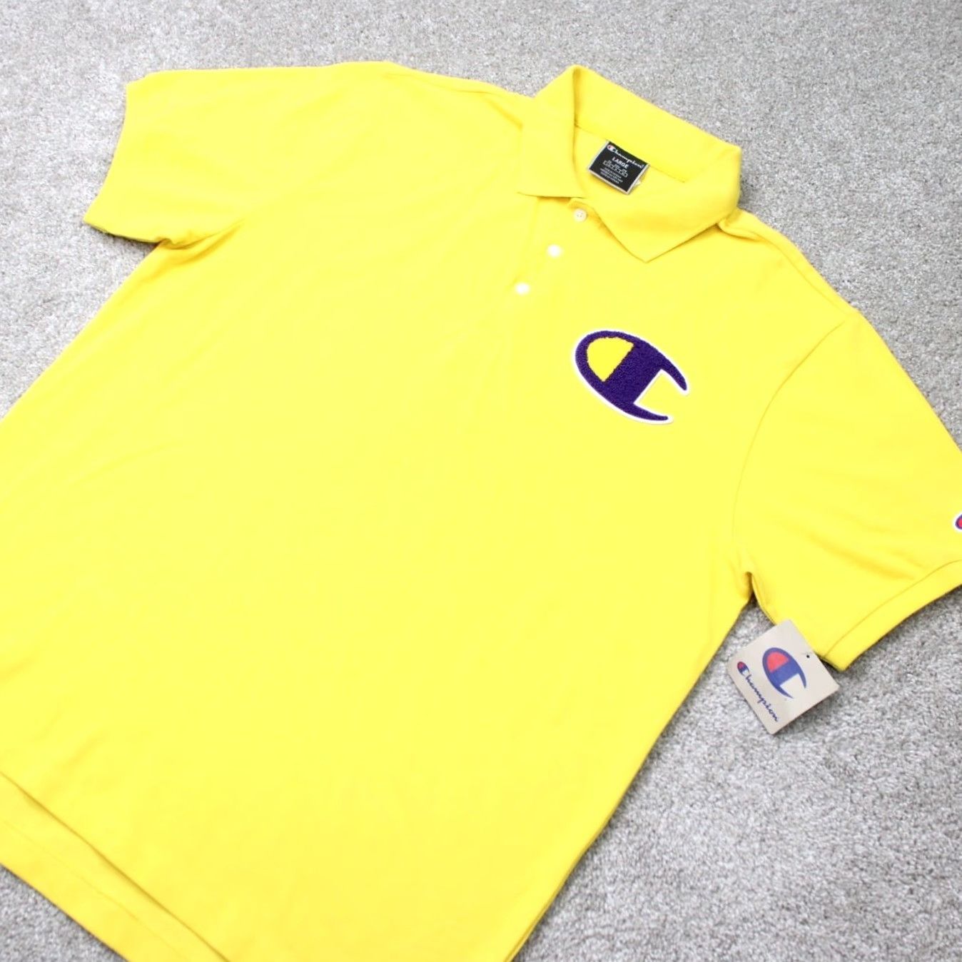 Champion Champion Polo Shirt Men Large Yellow/Purple Embroidered S/S 100% Cotton Golf Casual NWT Size US L / EU 52-54 / 3 - 3 Thumbnail