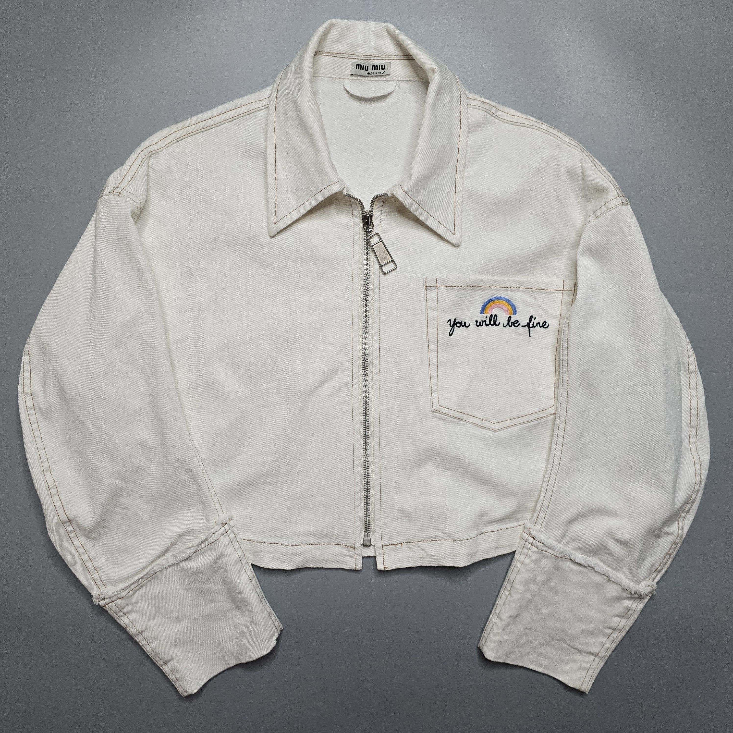 Miu Miu Miu Miu - "You will be fine" Cropped Jacket - Ecru Size S / US 4 / IT 40 - 1 Thumbnail