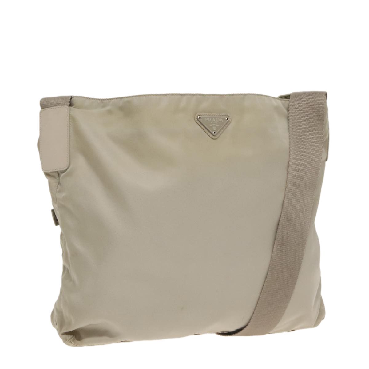Prada Triangle Logo Beige Polyester Shoulder Bag (Pre-Owned) Size ONE SIZE - 1 Thumbnail