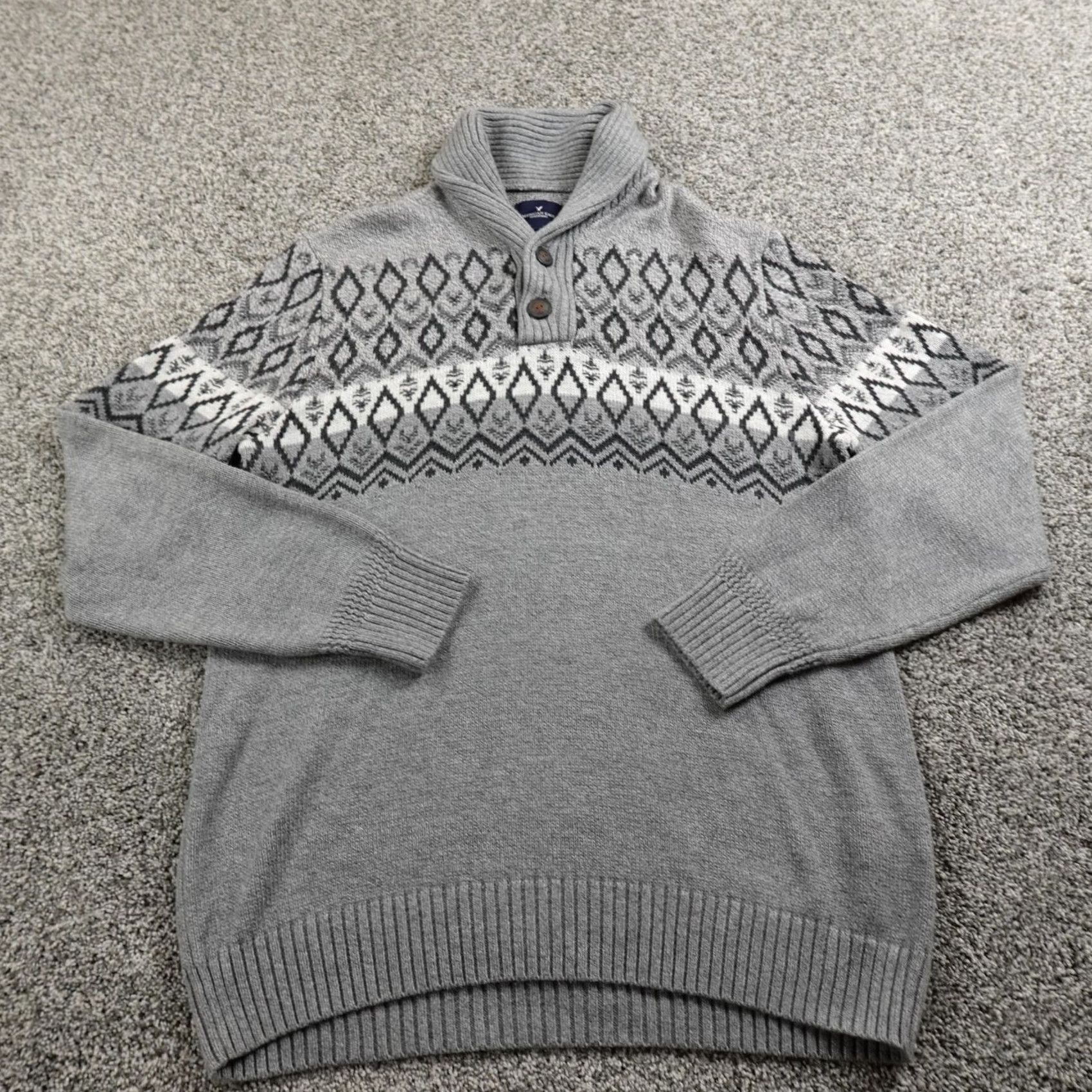 American Eagle Outfitters American Eagle Outfitters Sweater Mens L Gray Fair Isle Nordic Shawl Henley Sweatshirt Size US L / EU 52-54 / 3 - 3 Thumbnail