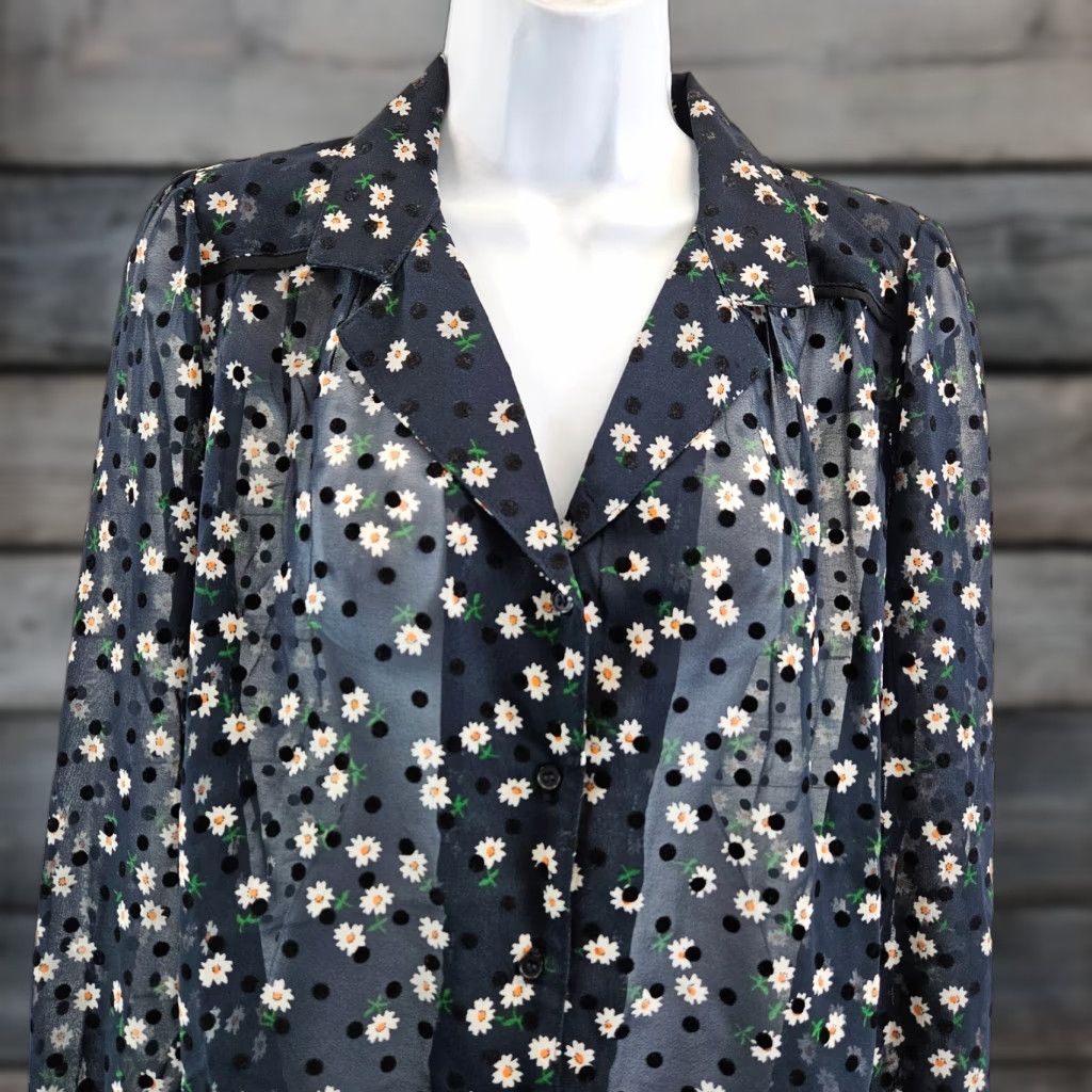 Topshop Topshop Button-Up Shirt Womens Sz 4 Multicolor Polka Dot Floral Sheer Long Sleeve Collared Size S / US 4 / IT 40 - 1 Thumbnail