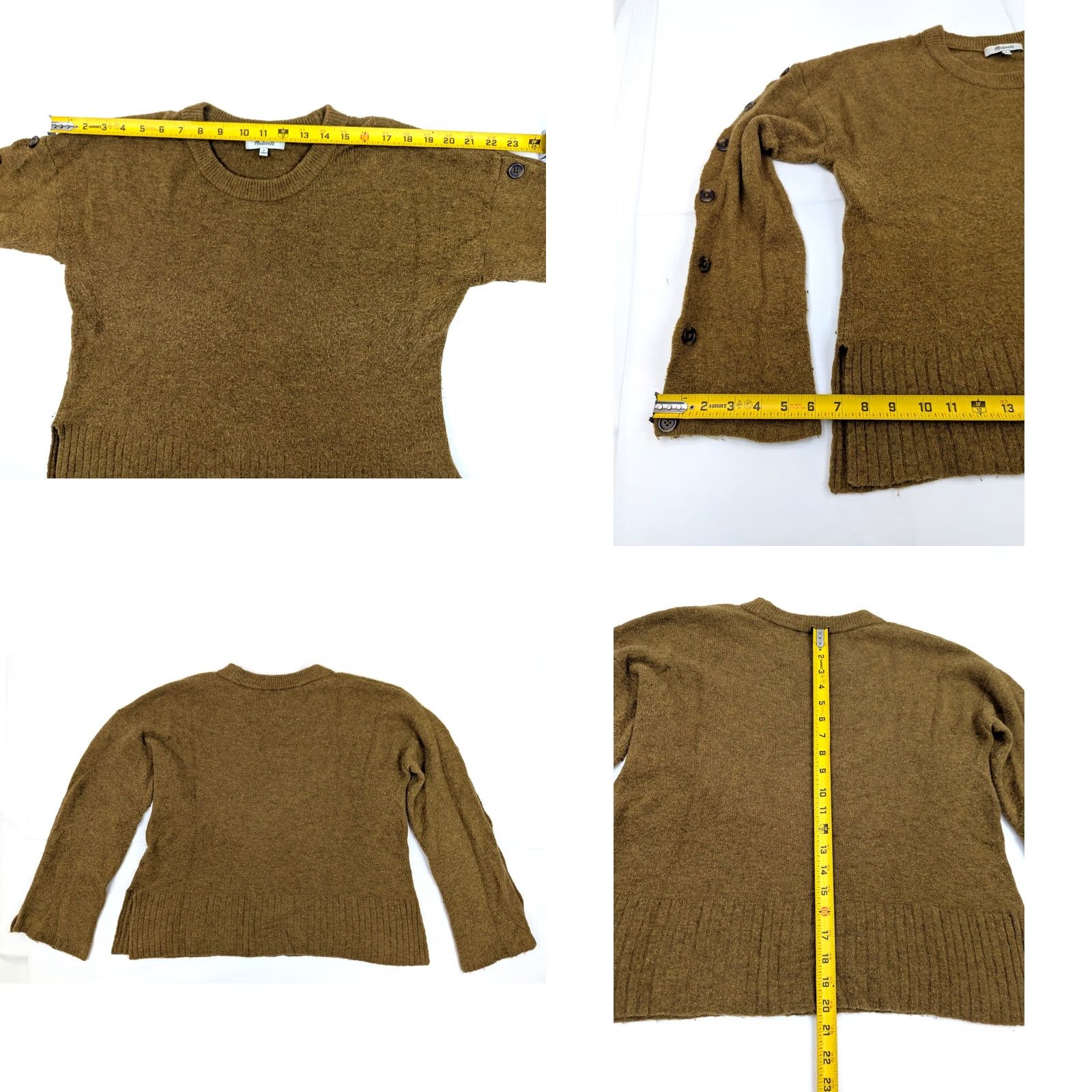 Madewell Madewell Sweater Women S Wool Blend Crew Neck Button Sleeve Golden Tan / Camel Brown Cable Knit Size S / US 4 / IT 40 - 8 Thumbnail