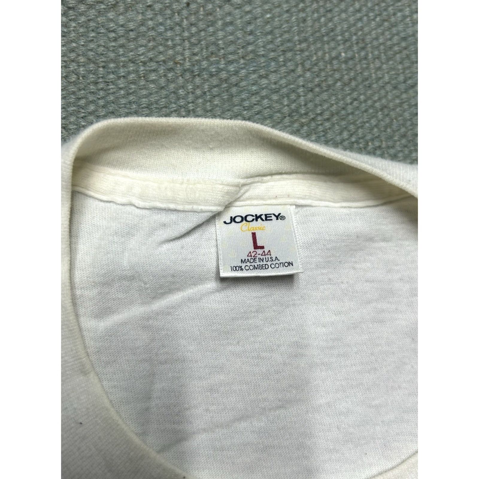 Jockey VINTAGE Jockey T-Shirt White Large USA Men's Cotton Single Stitch Blank Shirt Size US L / EU 52-54 / 3 - 5 Thumbnail