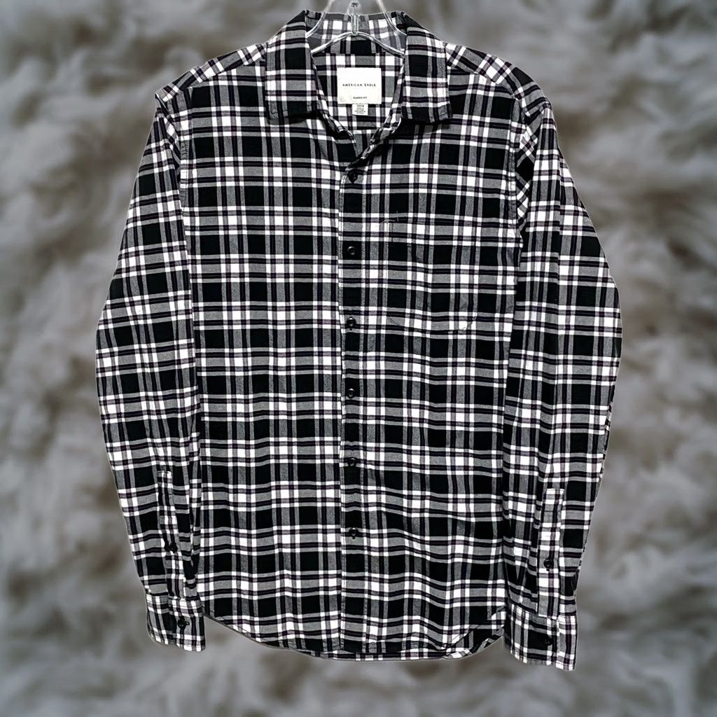 American Eagle Outfitters VINTAGE American Eagle Shirt Mens S Button Down Plaid Black White Purple Pocket Size US S / EU 44-46 / 1 - 1 Thumbnail