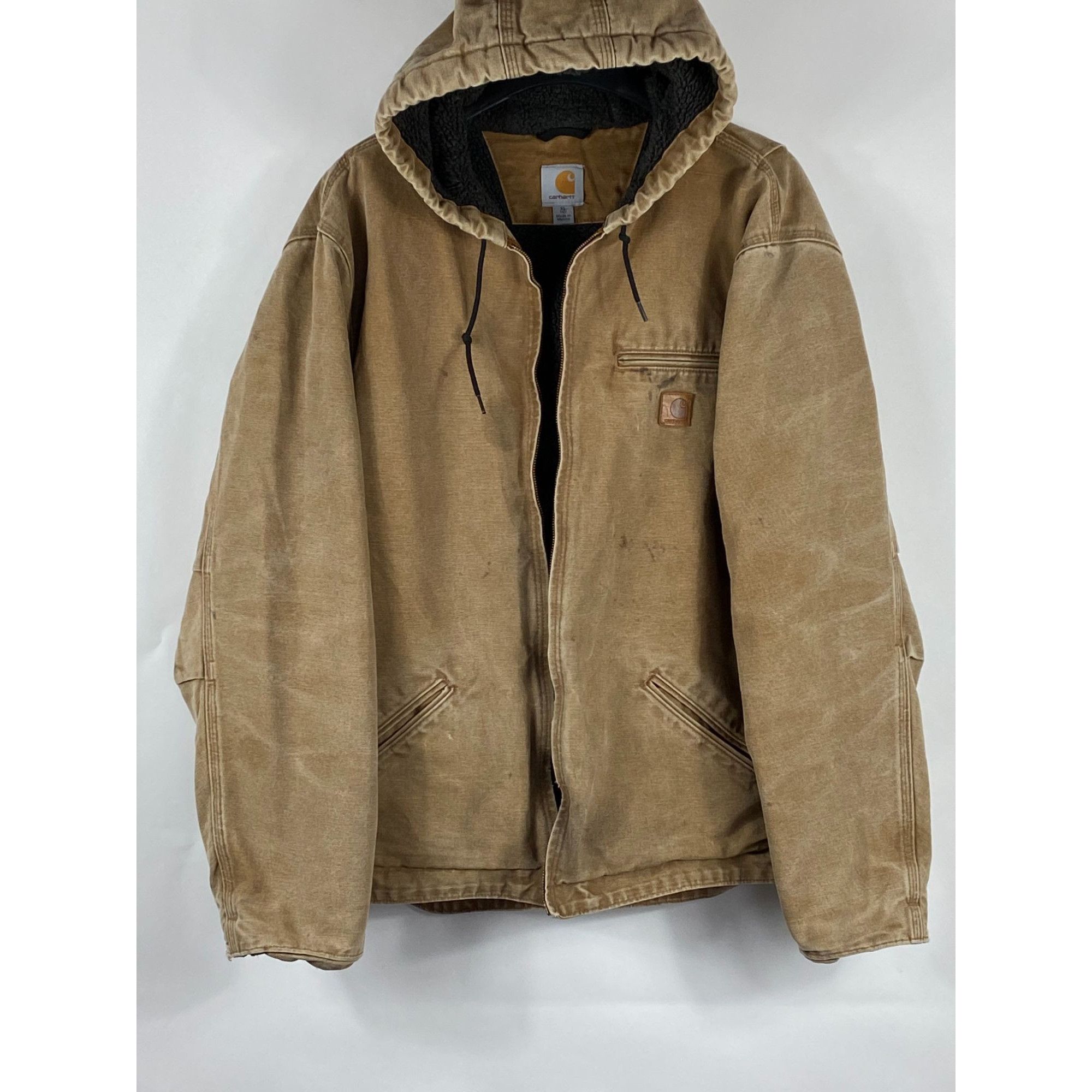 image of Vintage Carhartt J141 Sherpa Lined Hooded Jacket Tan Size Xl, Men's