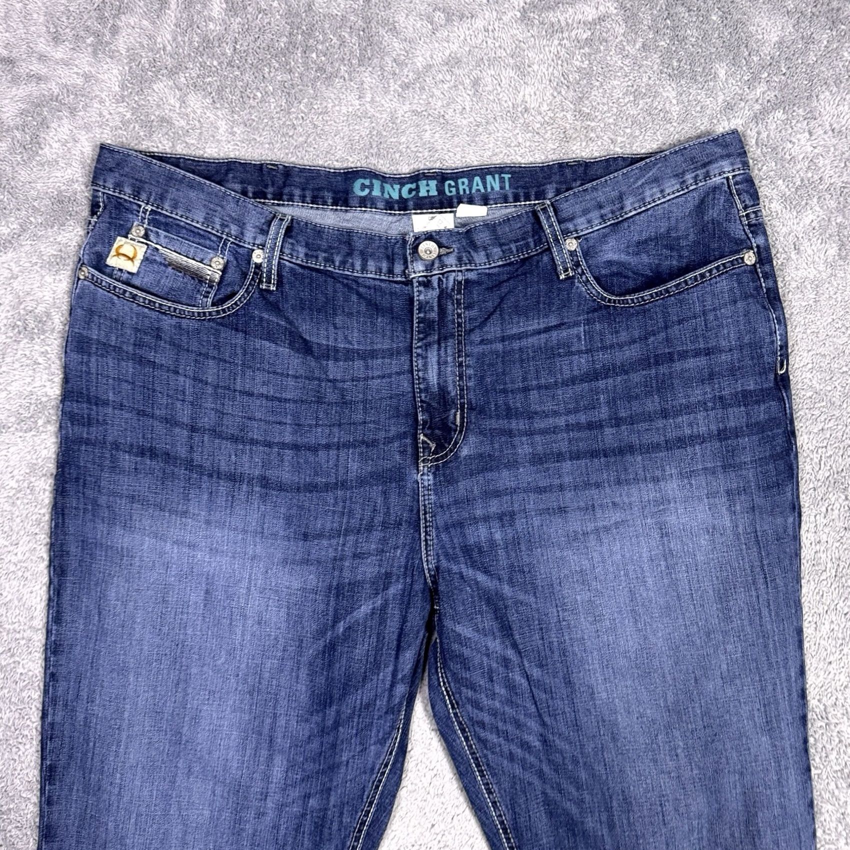 Denime Cinch Grant Jeans Mens 42x36 Blue Denim Boot Cut Relaxed Fit Western Wisker Size US 42 / EU 58 - 3 Thumbnail