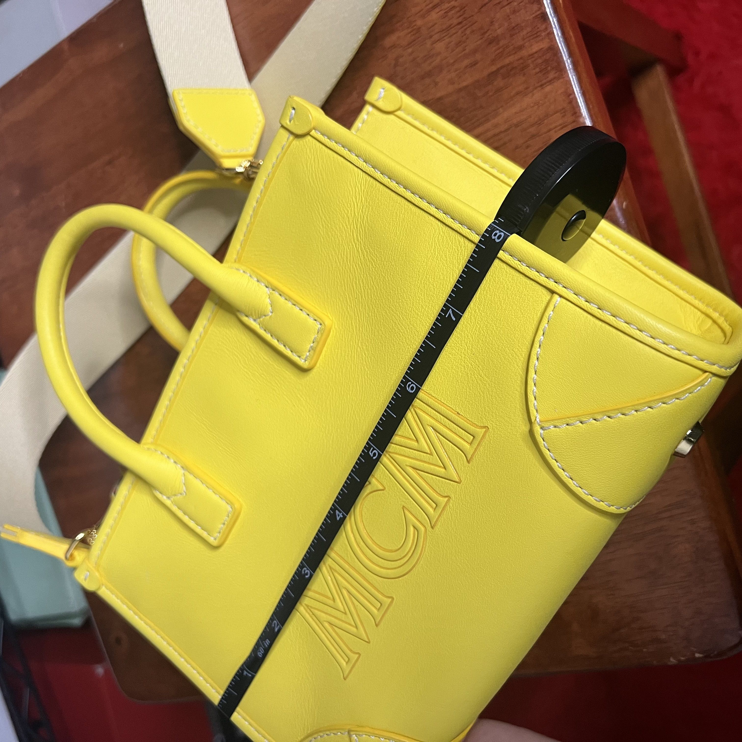 MCM MCM Mini Tonal Logo Leather Tote Bag Yellow Size ONE SIZE - 15 Thumbnail