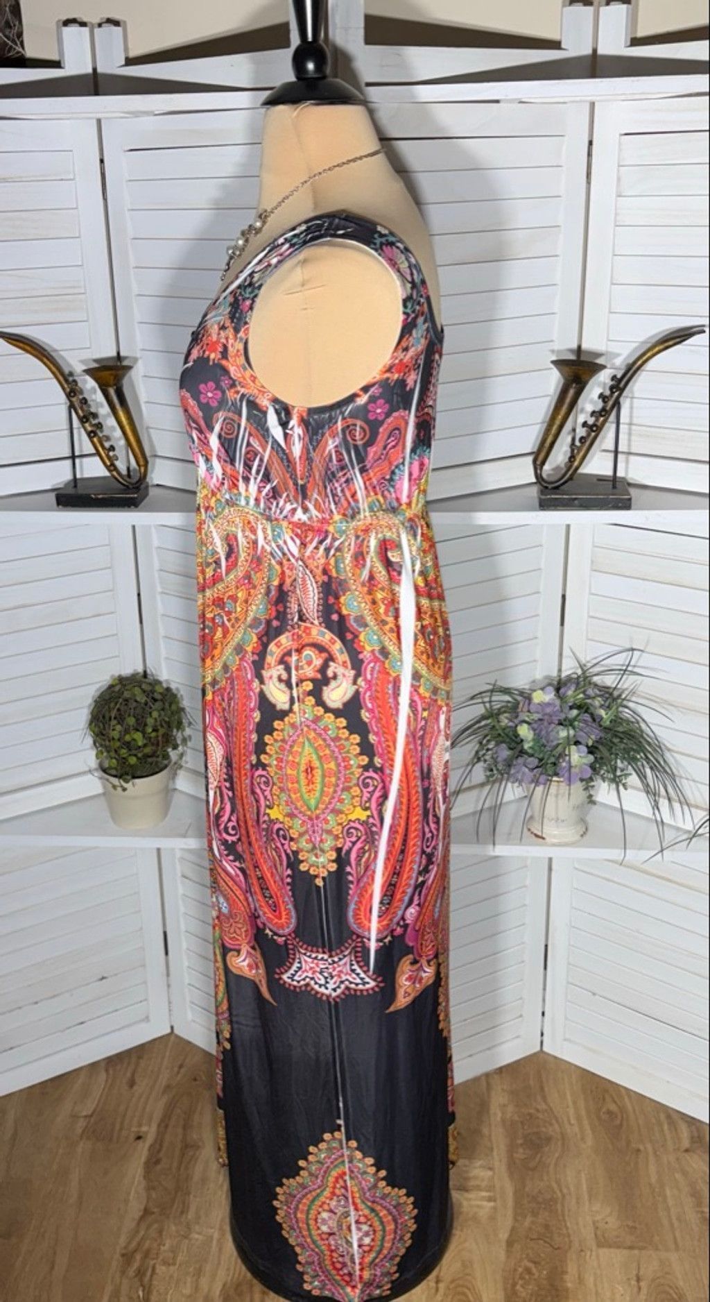Vintage hippie boho maxi dress paisley red orange empire waist 14 16 Size XL / US 12-14 / IT 48-50 - 2 Thumbnail