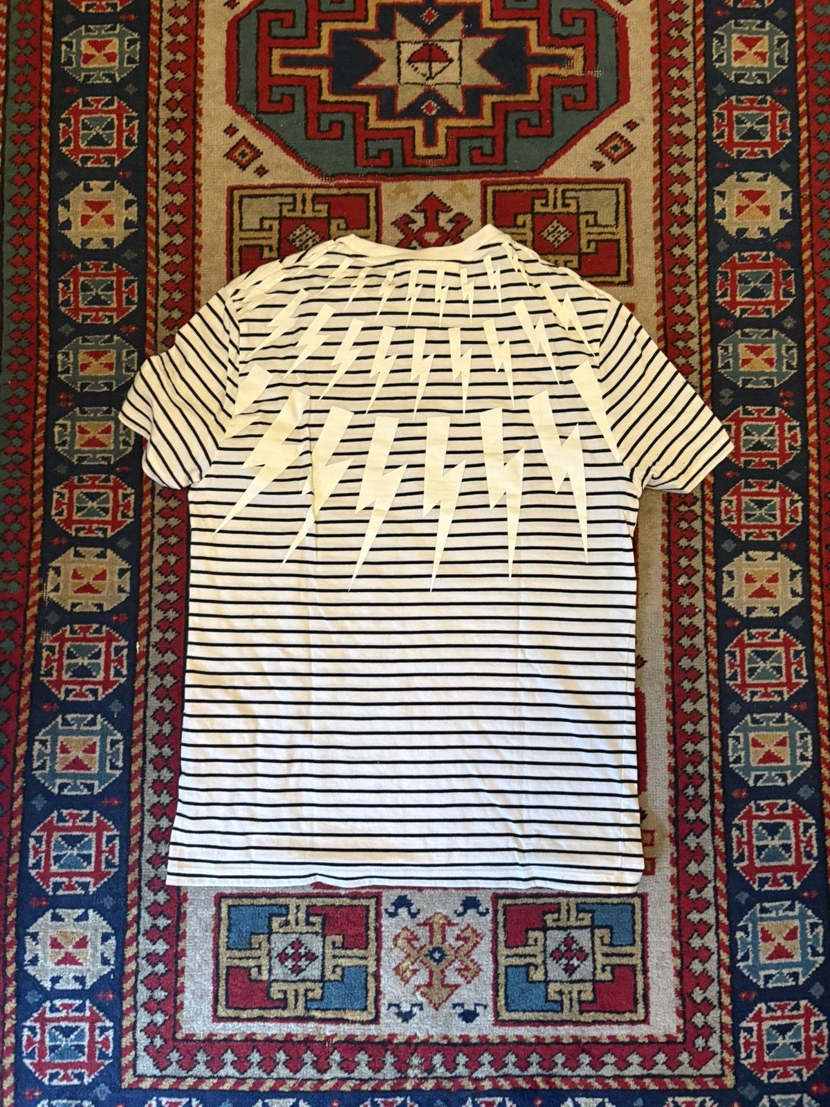 Neil Barrett Black and White Striped Shirt with Lightning Bolts Size US S / EU 44-46 / 1 - 2 Thumbnail