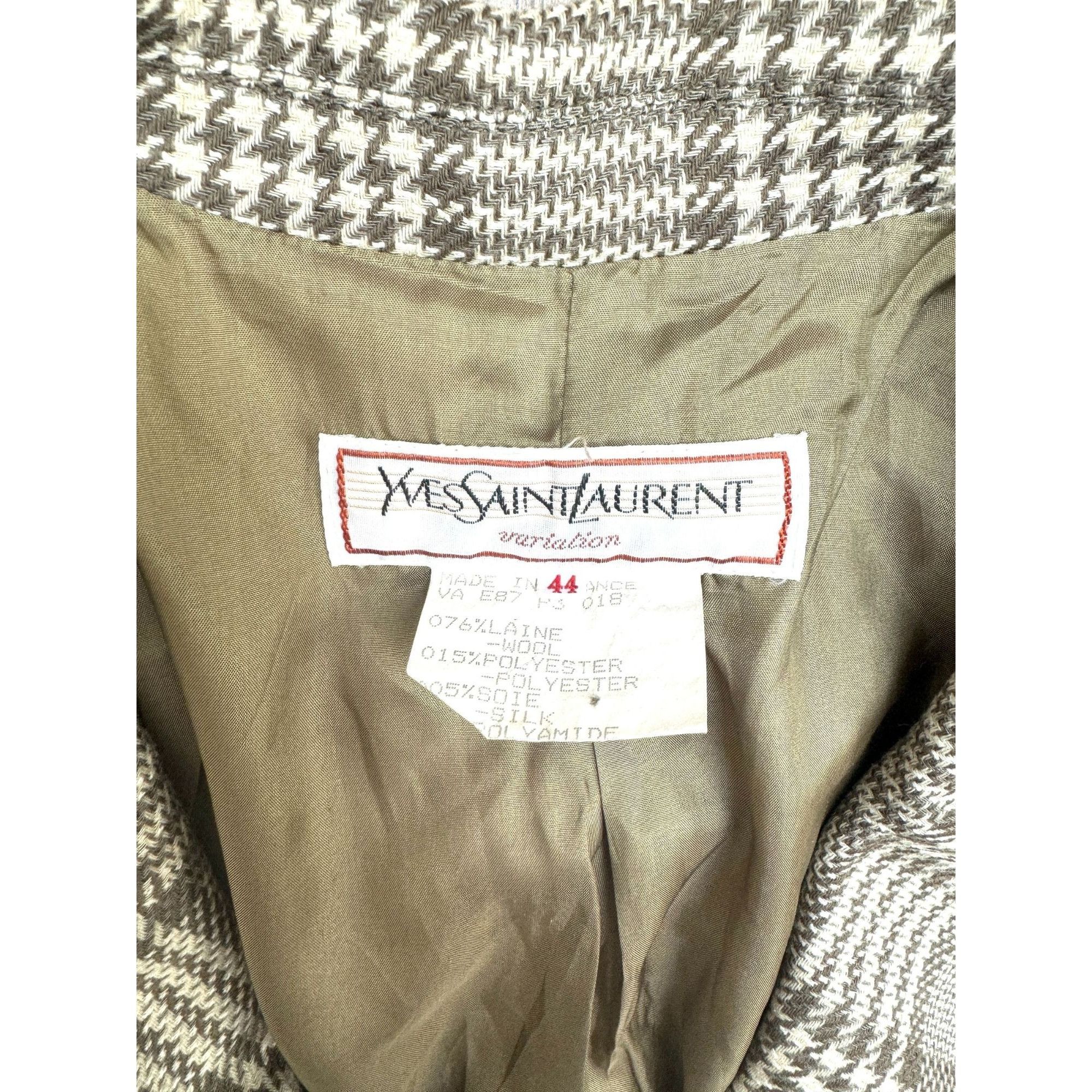 Yves Saint Laurent Brown Beige Checkered Skirt Suit Size L / US 10 / IT 46 - 8 Thumbnail