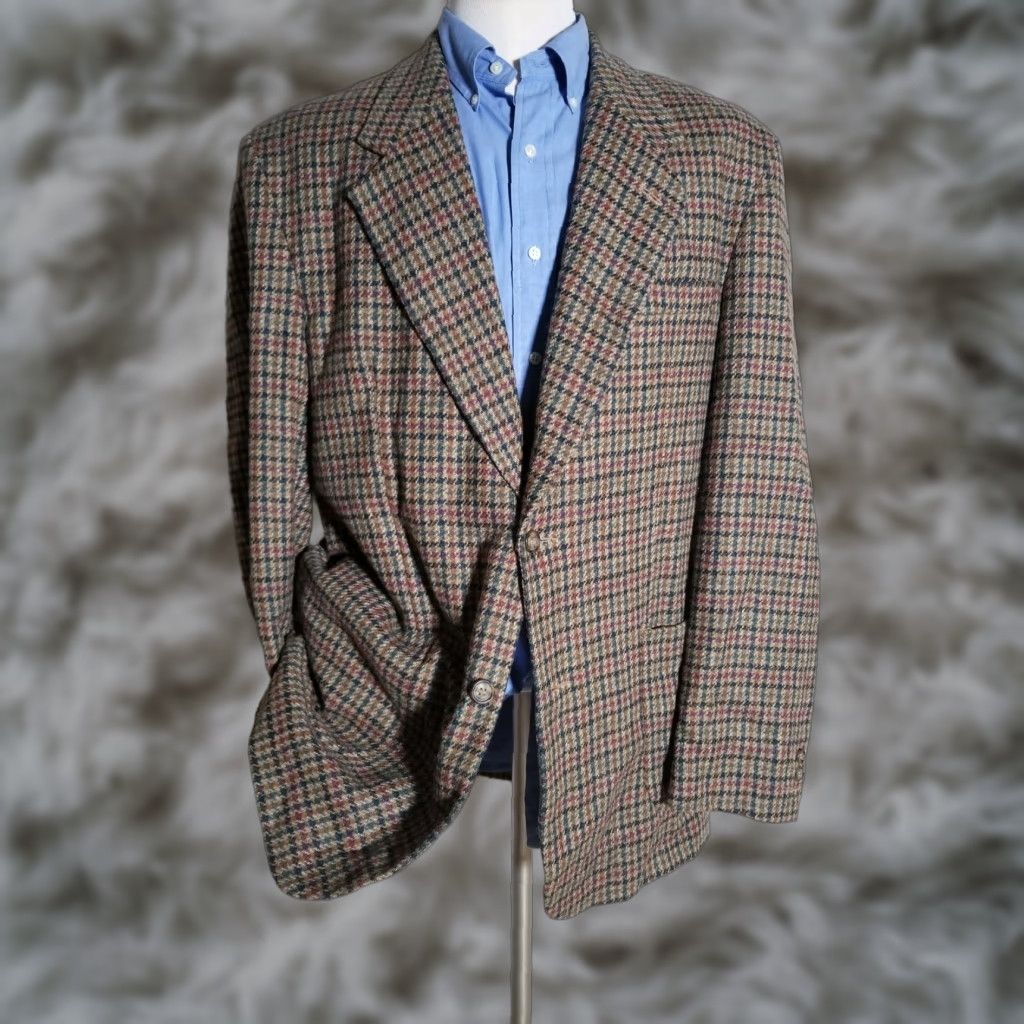 Vintage 44L Pink Orange Purple Green Jumbo Tooth Check Tweed Wool Coat Jacket Blazer Size 44R - 1 Thumbnail